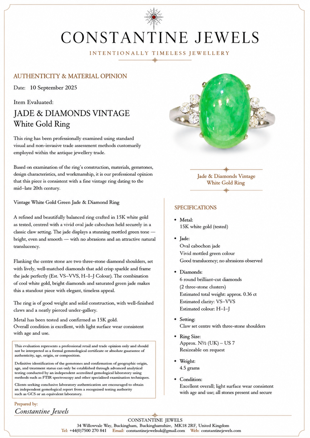 JADE & DIAMONDS VINTAGE White Gold Ring