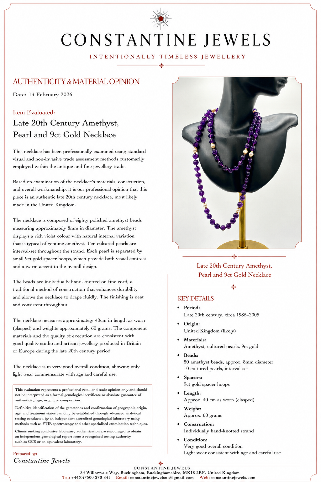 Late 20th Century Amethyst, Pearl and 9ct Gold Necklace