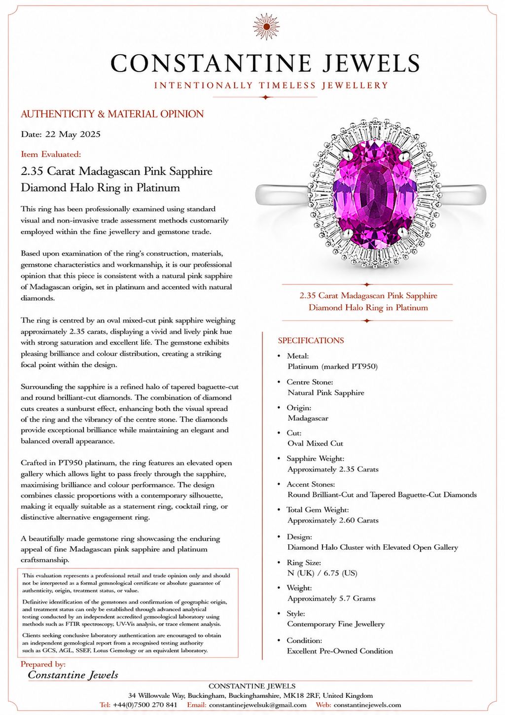 Pink Sapphire from Madagascar and Diamond Cluster Ring, Platinum, 2.35 Carat
