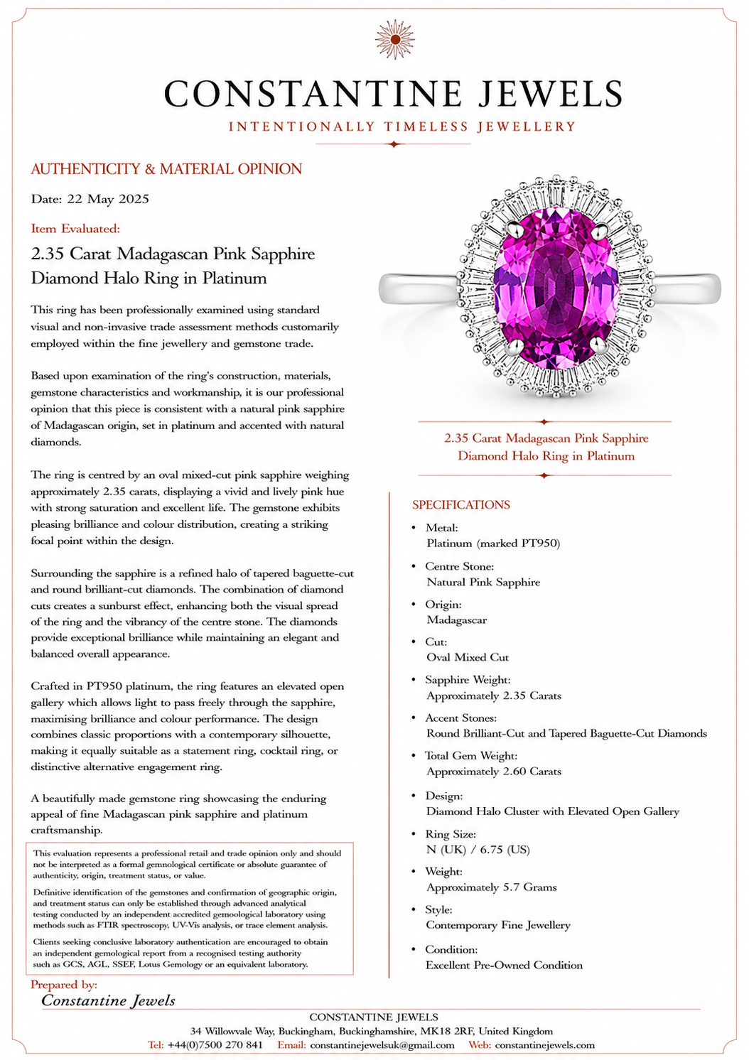 Pink Sapphire from Madagascar and Diamond Cluster Ring, Platinum, 2.35 Carat