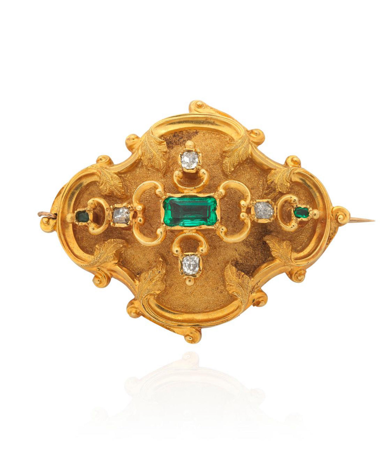 REGENCY EMERALD & DIAMOND 22K Brooch, Circa 1825-1835