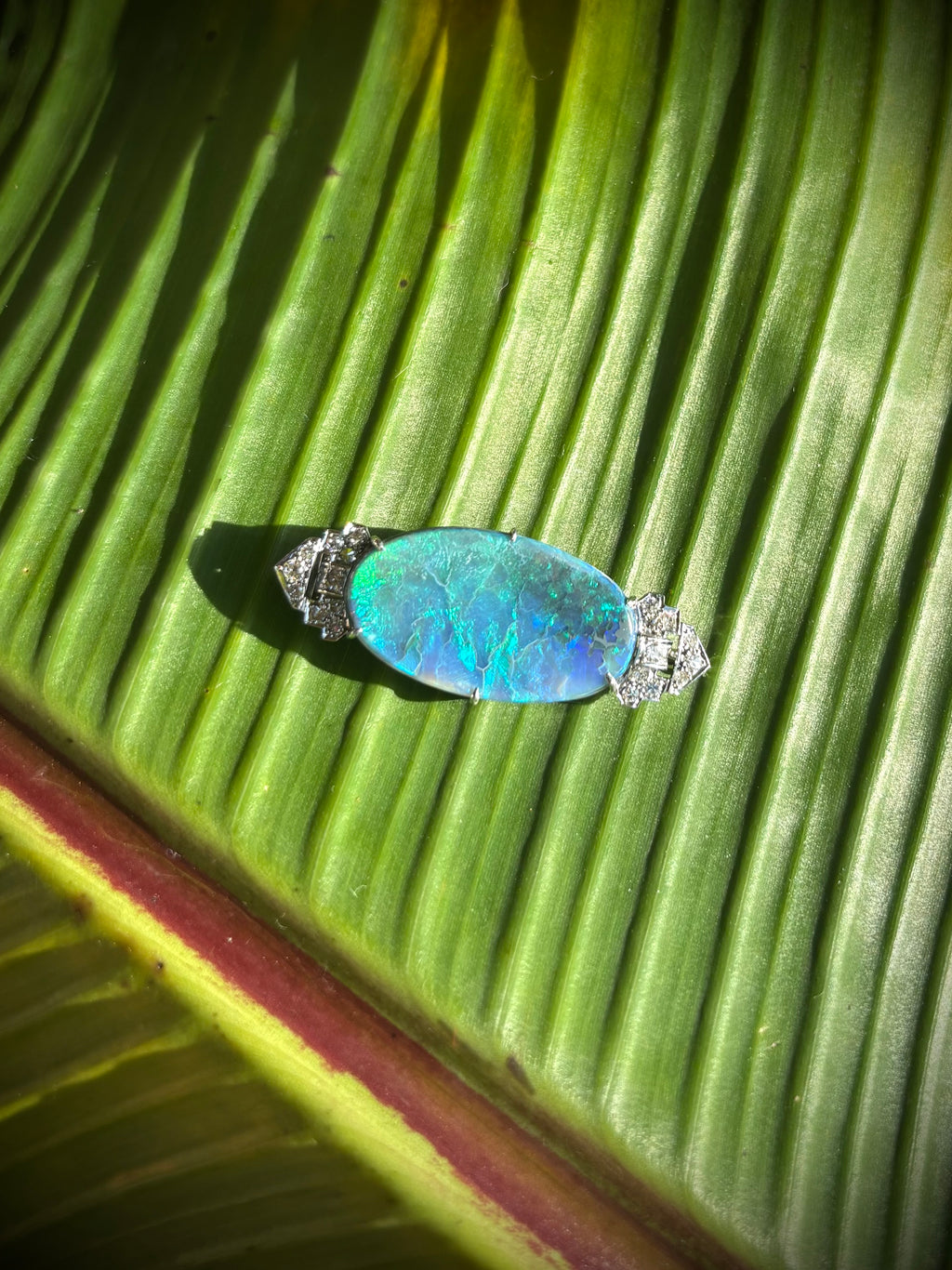 ART DECO OPAL & Diamonds Platinum Brooch