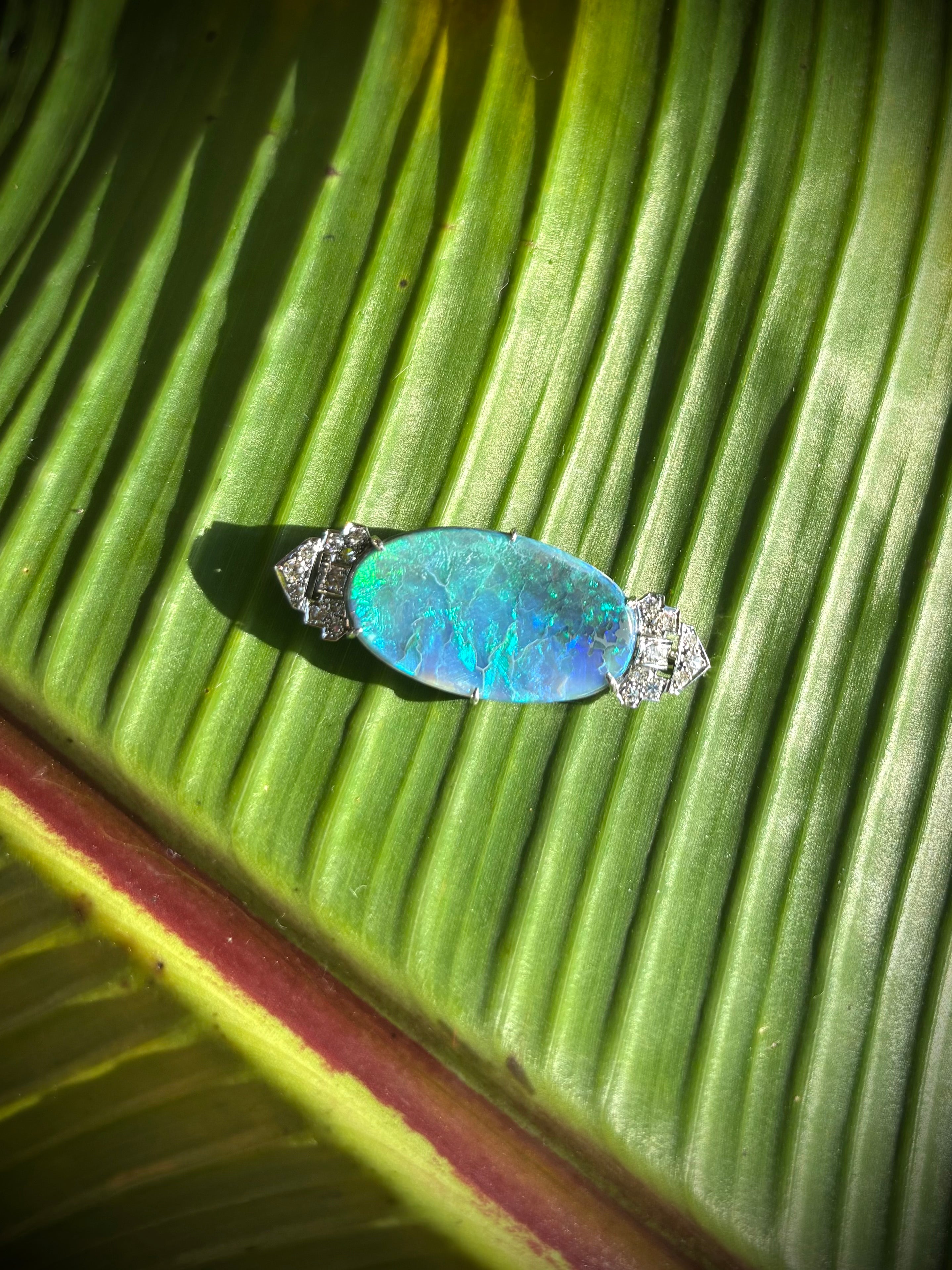 ART DECO OPAL & Diamonds Platinum Brooch