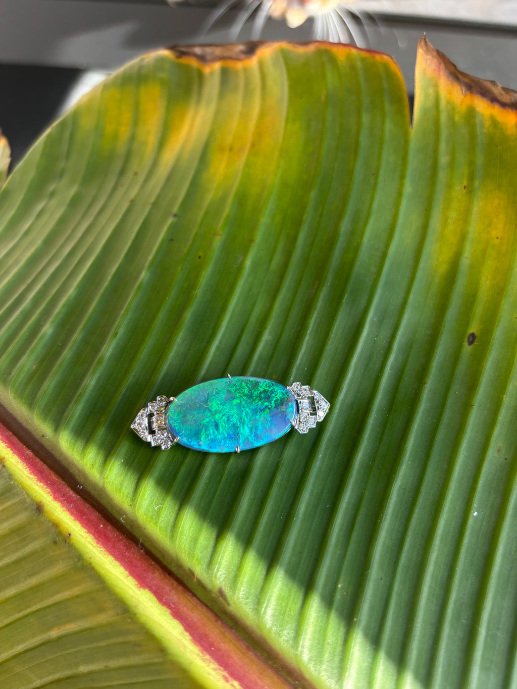 ART DECO OPAL & Diamonds Platinum Brooch