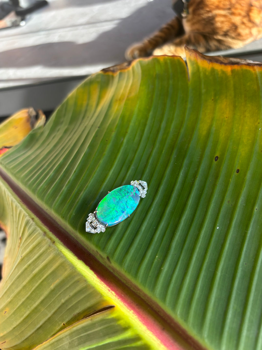 ART DECO OPAL & Diamonds Platinum Brooch