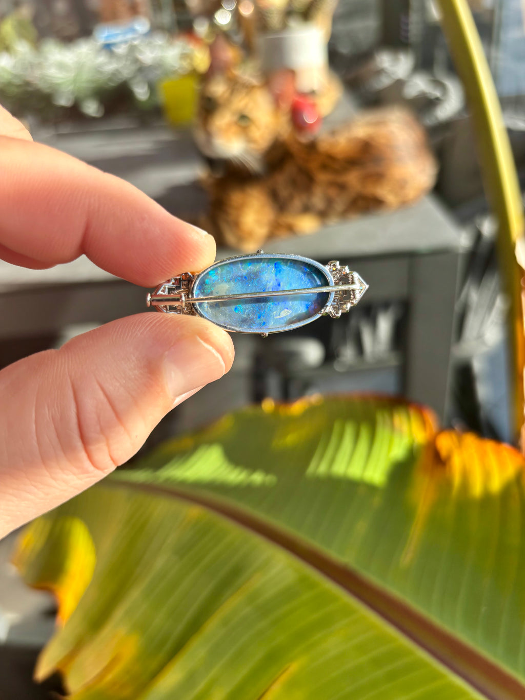 ART DECO OPAL & Diamonds Platinum Brooch