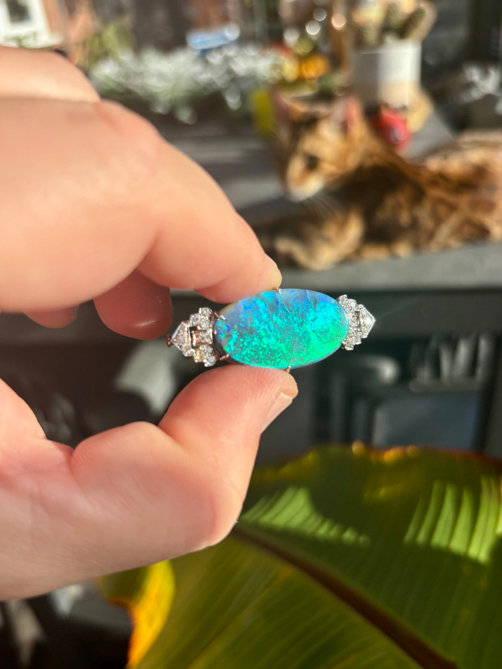 ART DECO OPAL & Diamonds Platinum Brooch