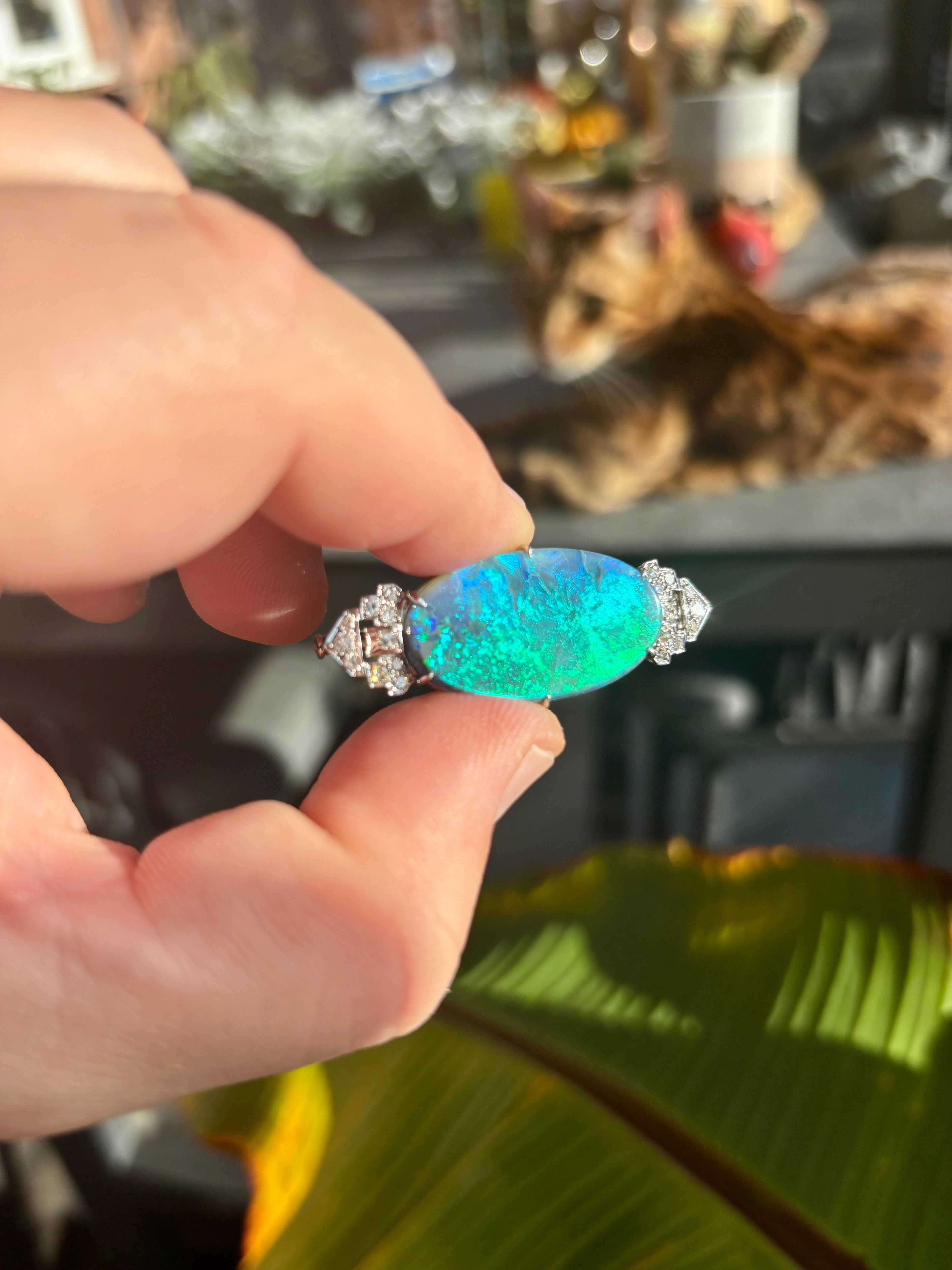 ART DECO OPAL & Diamonds Platinum Brooch