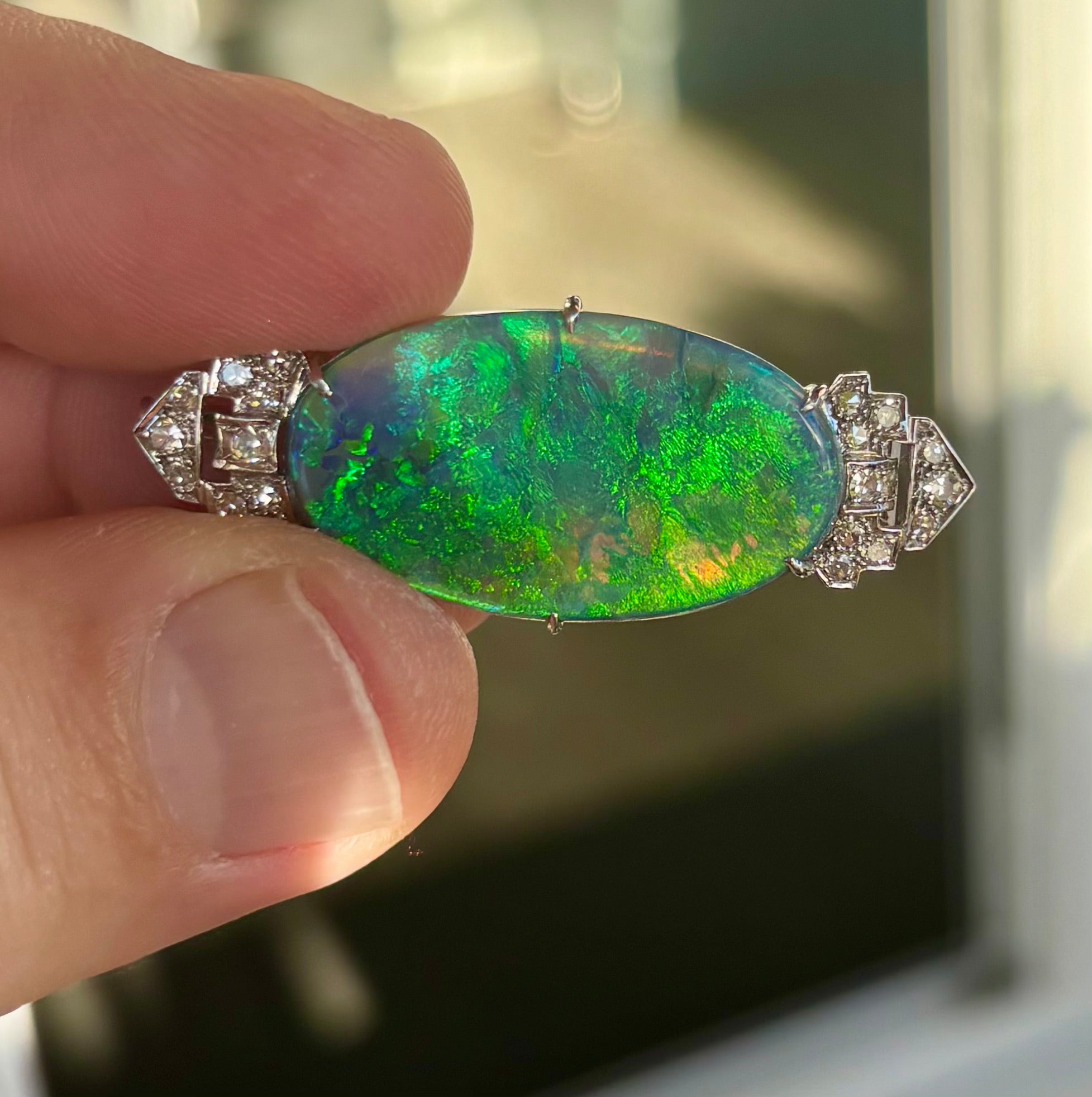 ART DECO OPAL & Diamonds Platinum Brooch