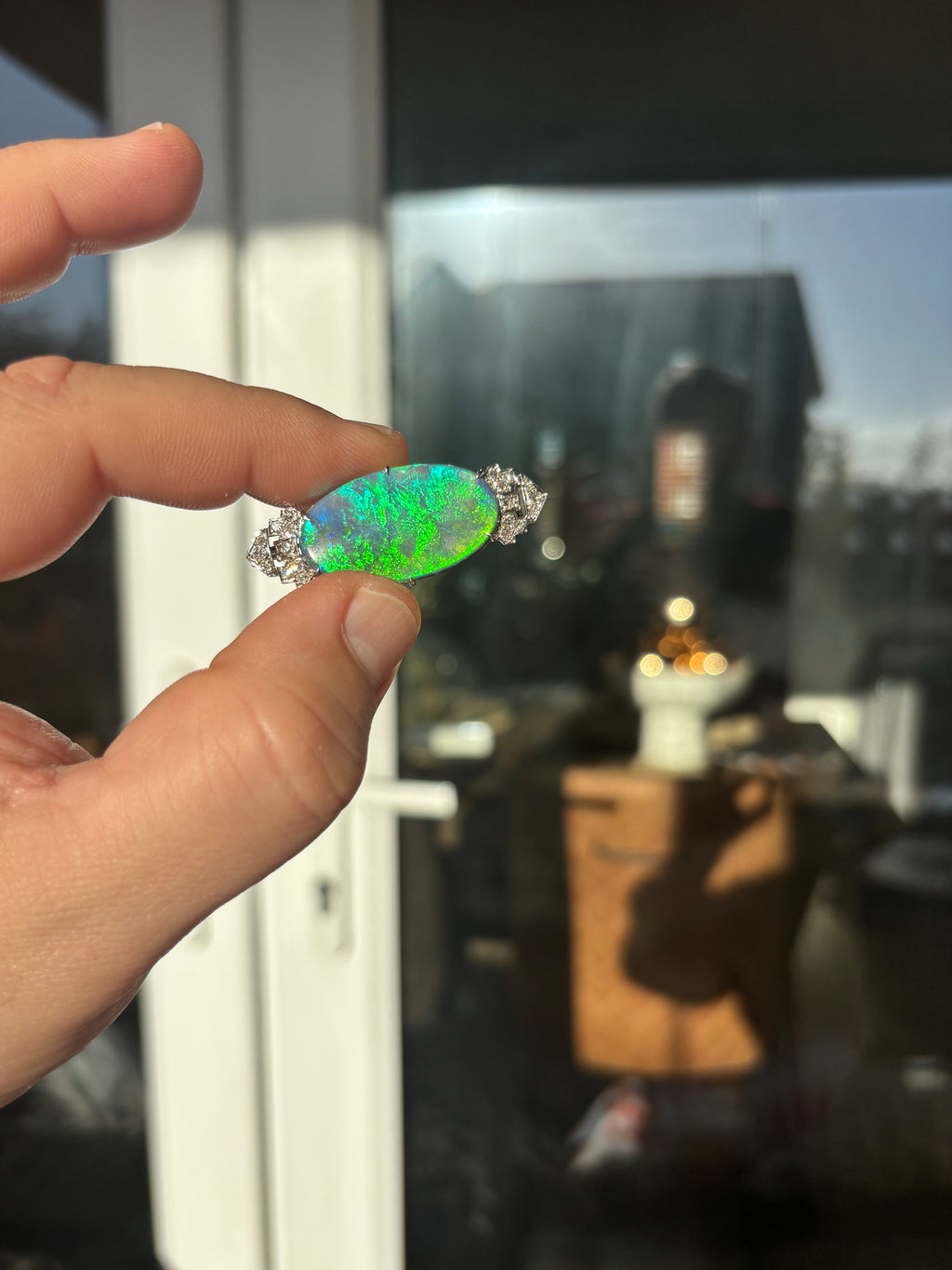 ART DECO OPAL & Diamonds Platinum Brooch