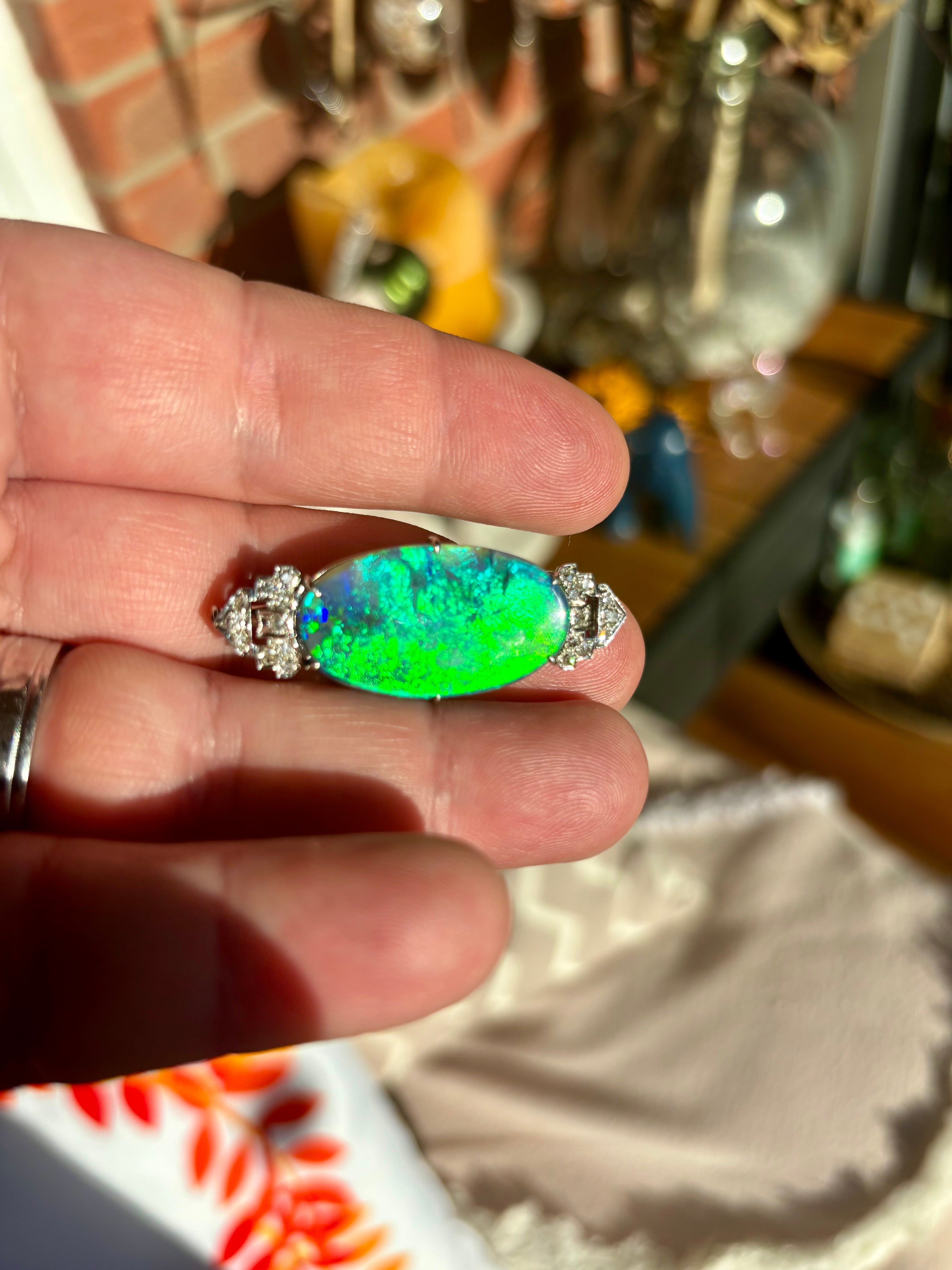ART DECO OPAL & Diamonds Platinum Brooch