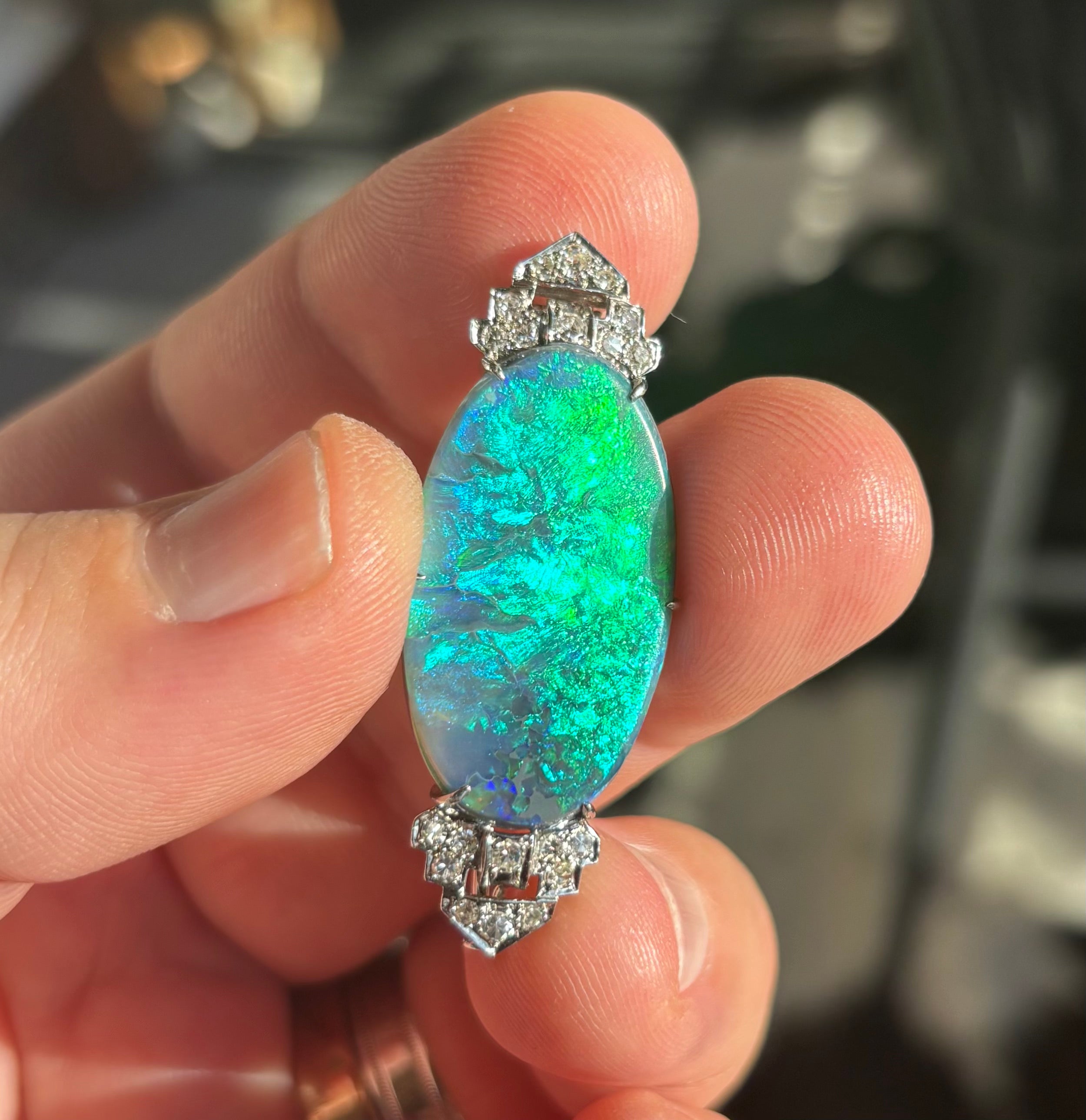 ART DECO OPAL & Diamonds Platinum Brooch