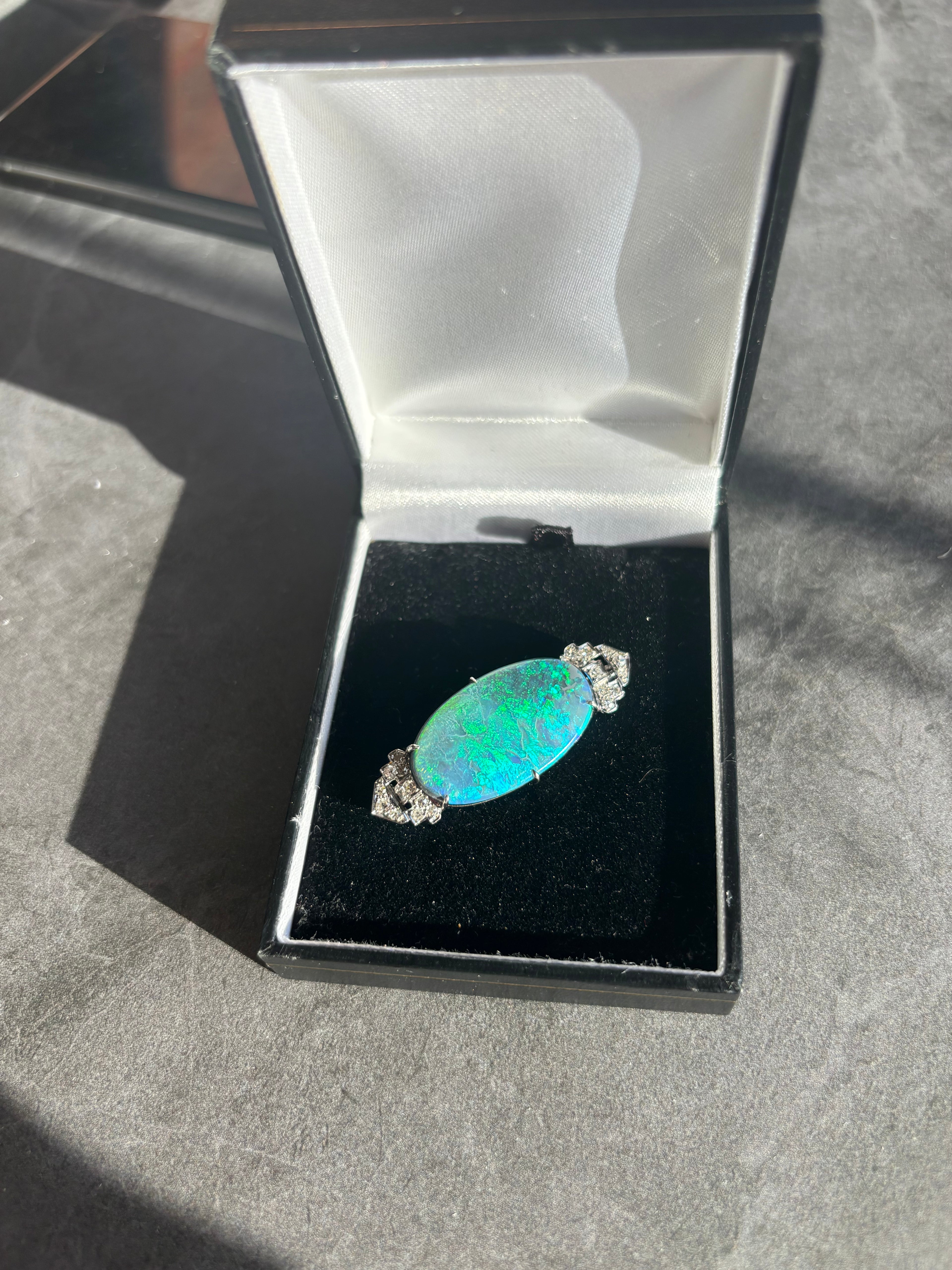 ART DECO OPAL & Diamonds Platinum Brooch