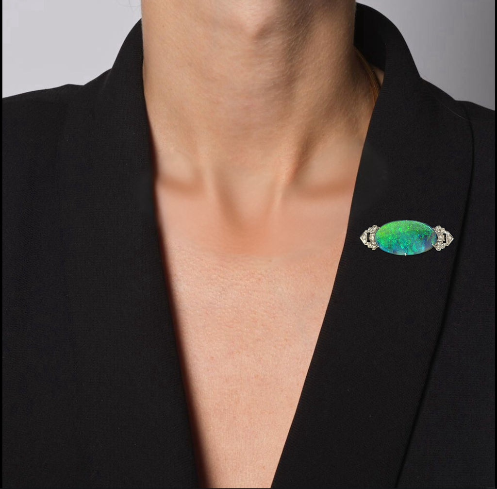 ART DECO OPAL & Diamonds Platinum Brooch