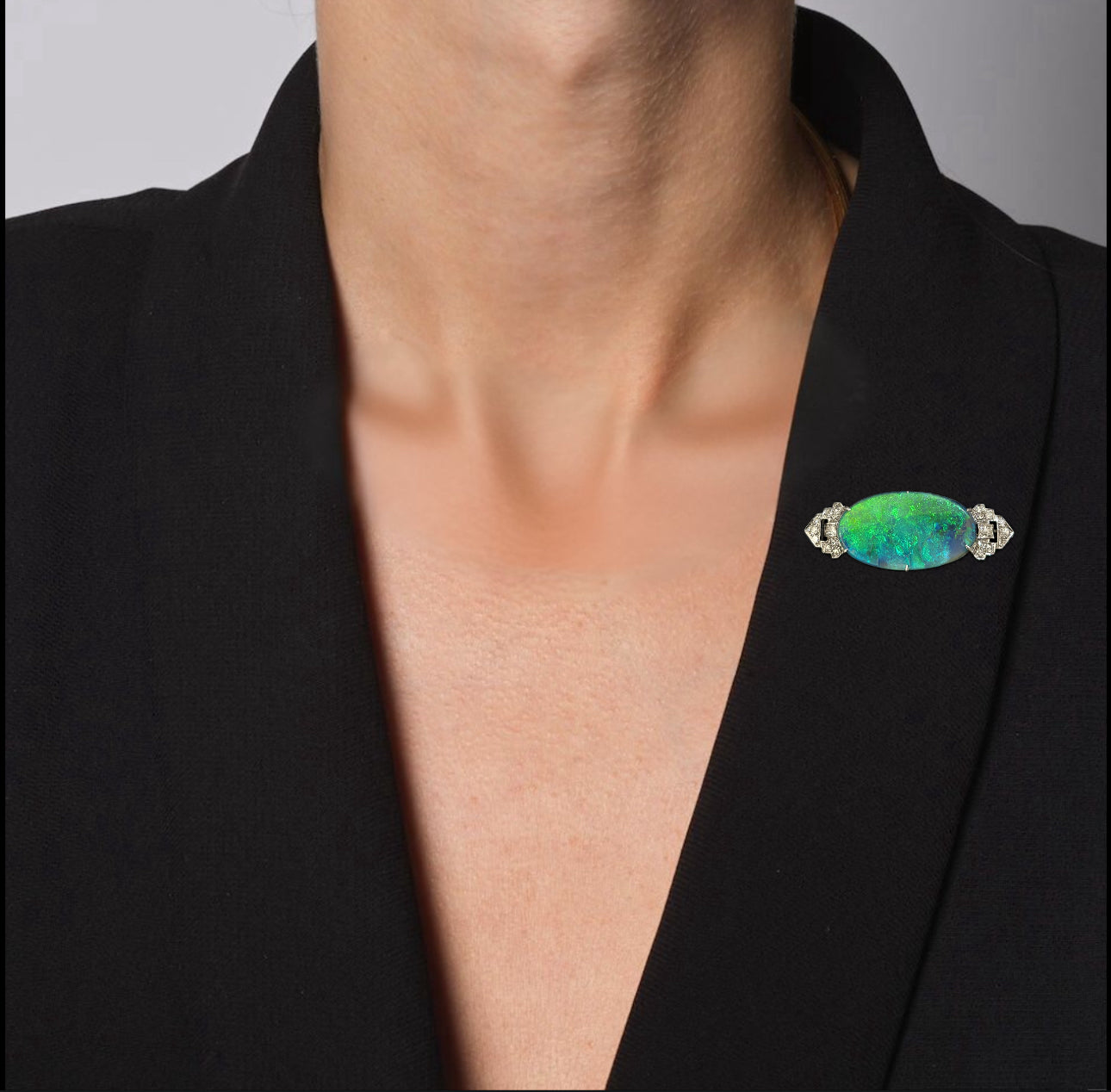 ART DECO OPAL & Diamonds Platinum Brooch