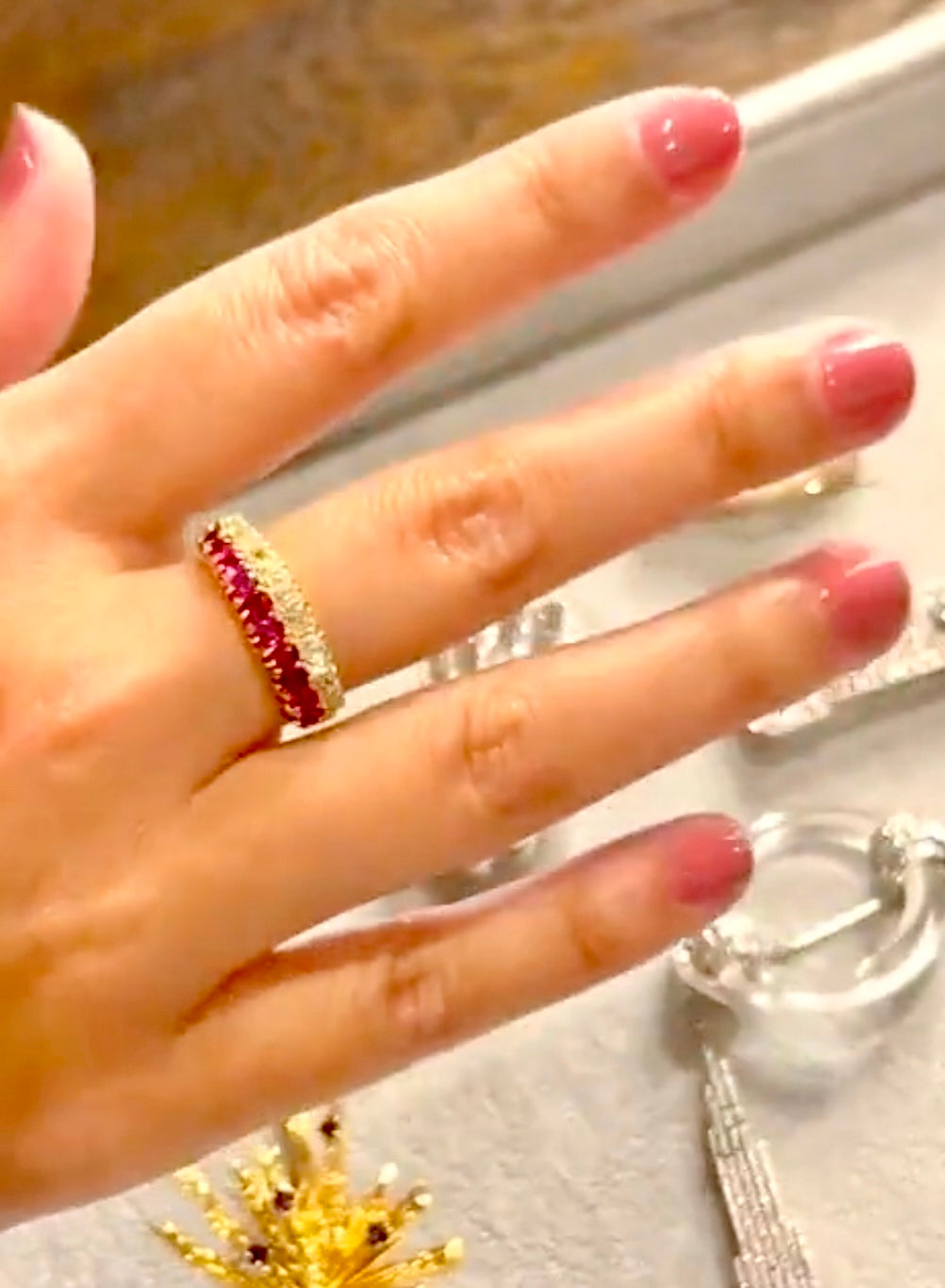 Antique Edwardian Ruby Diamond Brooch & Half Eternity Ring Suite, Circa 1900