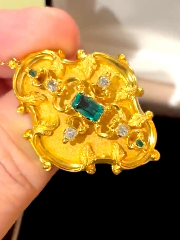 REGENCY EMERALD & DIAMOND 22K Brooch, Circa 1825-1835