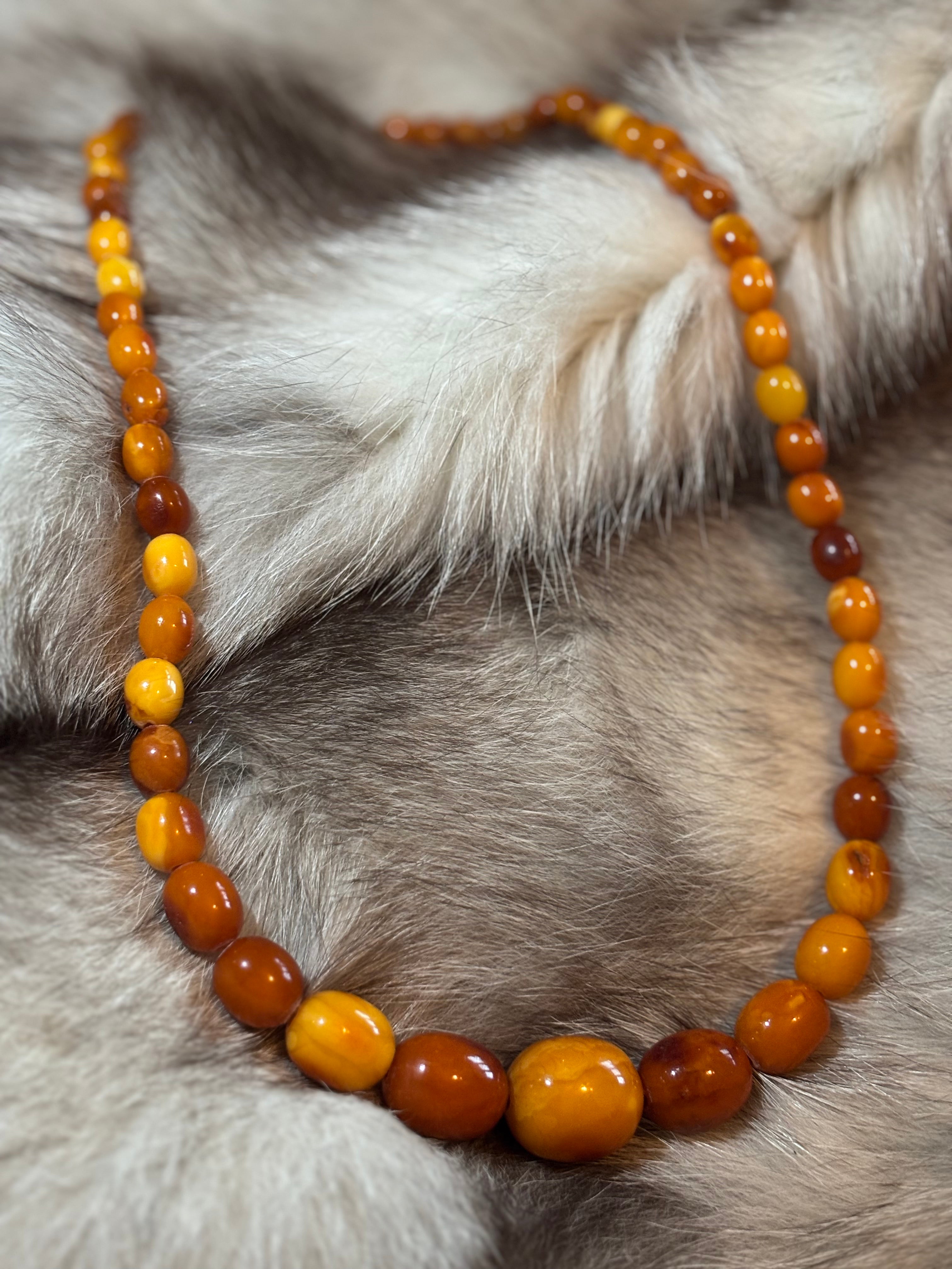 Mid-Century Butterscotch Amber Beads Necklace, 60cm, Gold Clasp