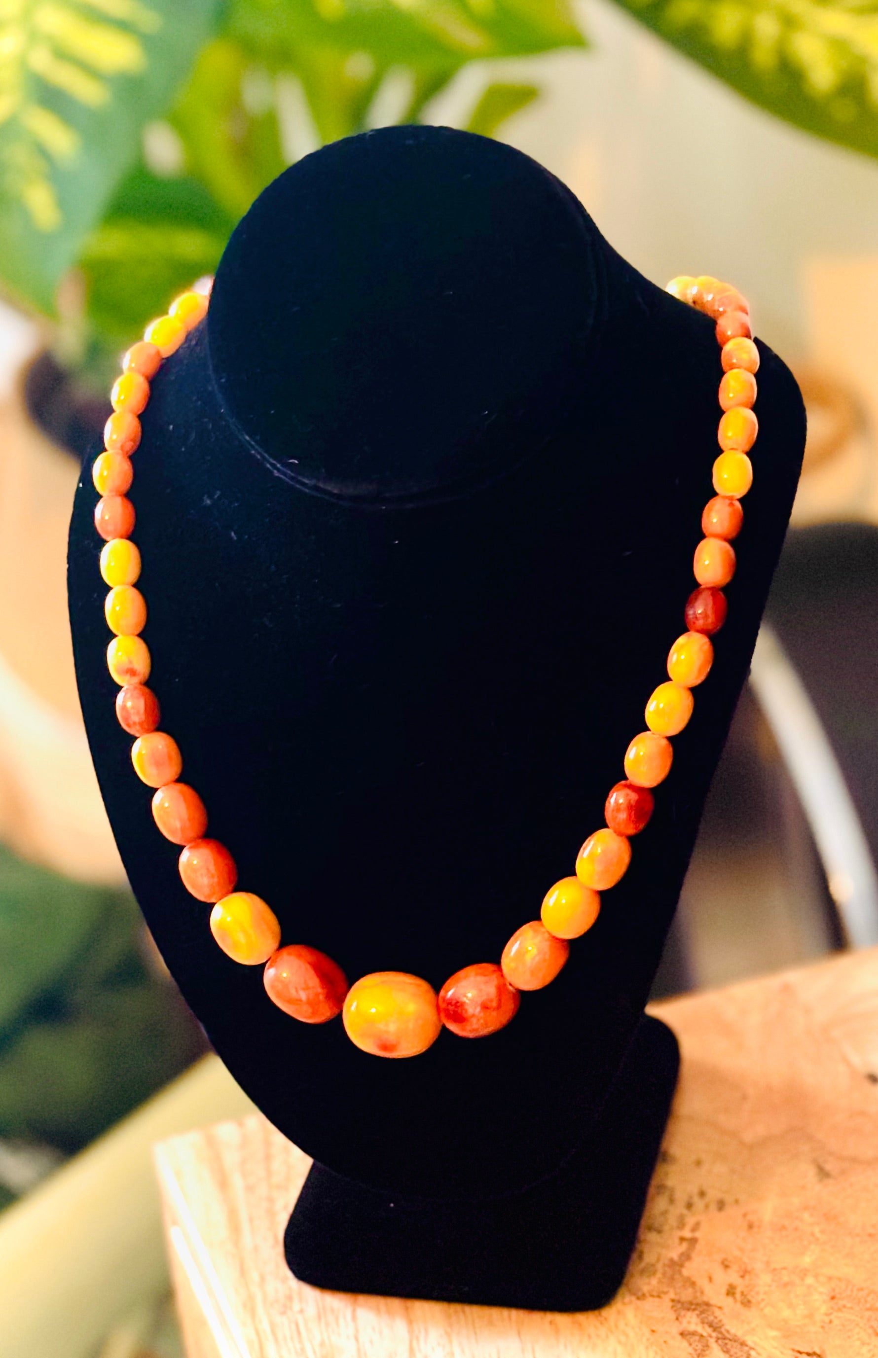 Mid-Century Butterscotch Amber Beads Necklace, 60cm, Gold Clasp