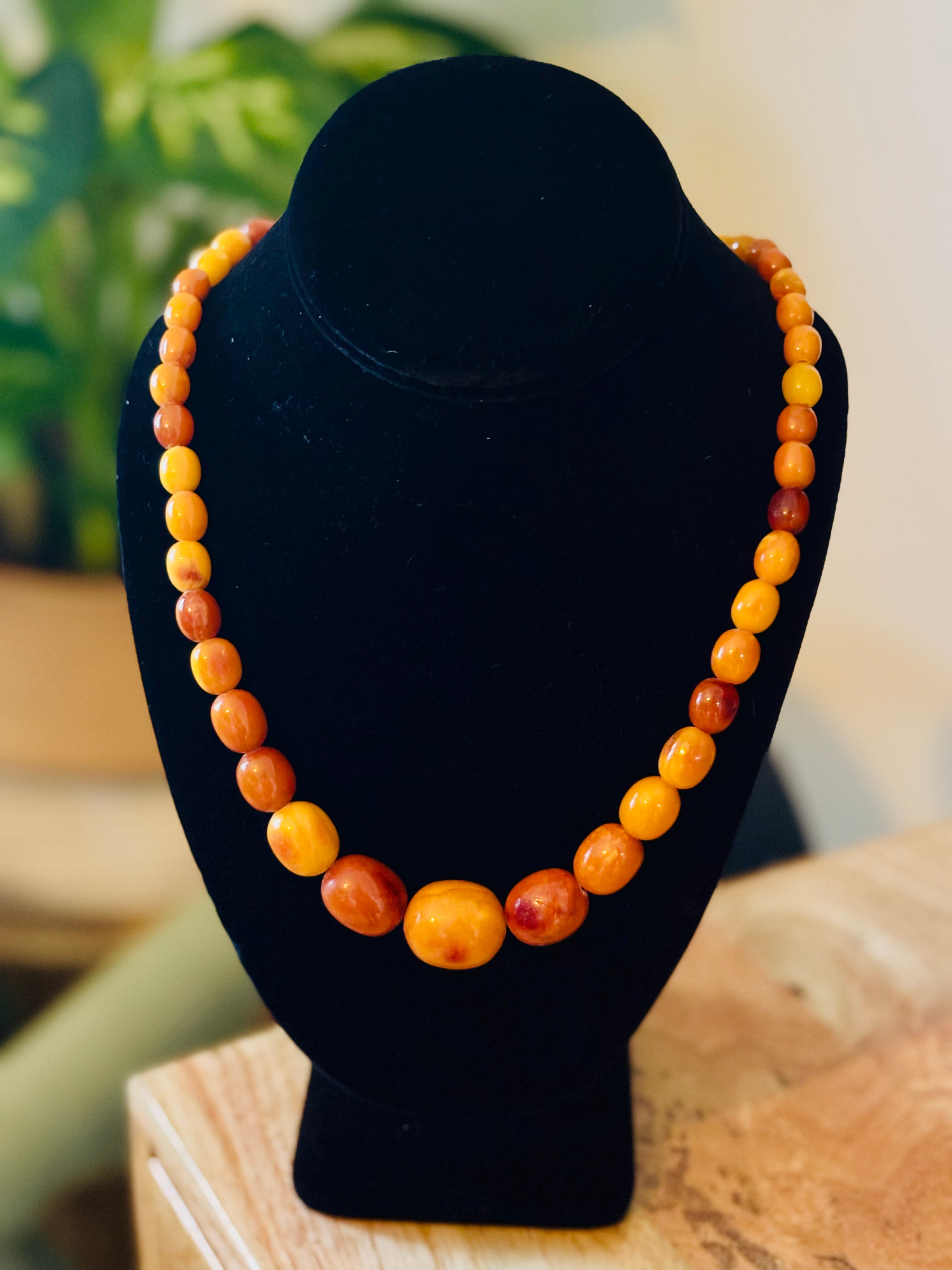 Mid-Century Butterscotch Amber Beads Necklace, 60cm, Gold Clasp