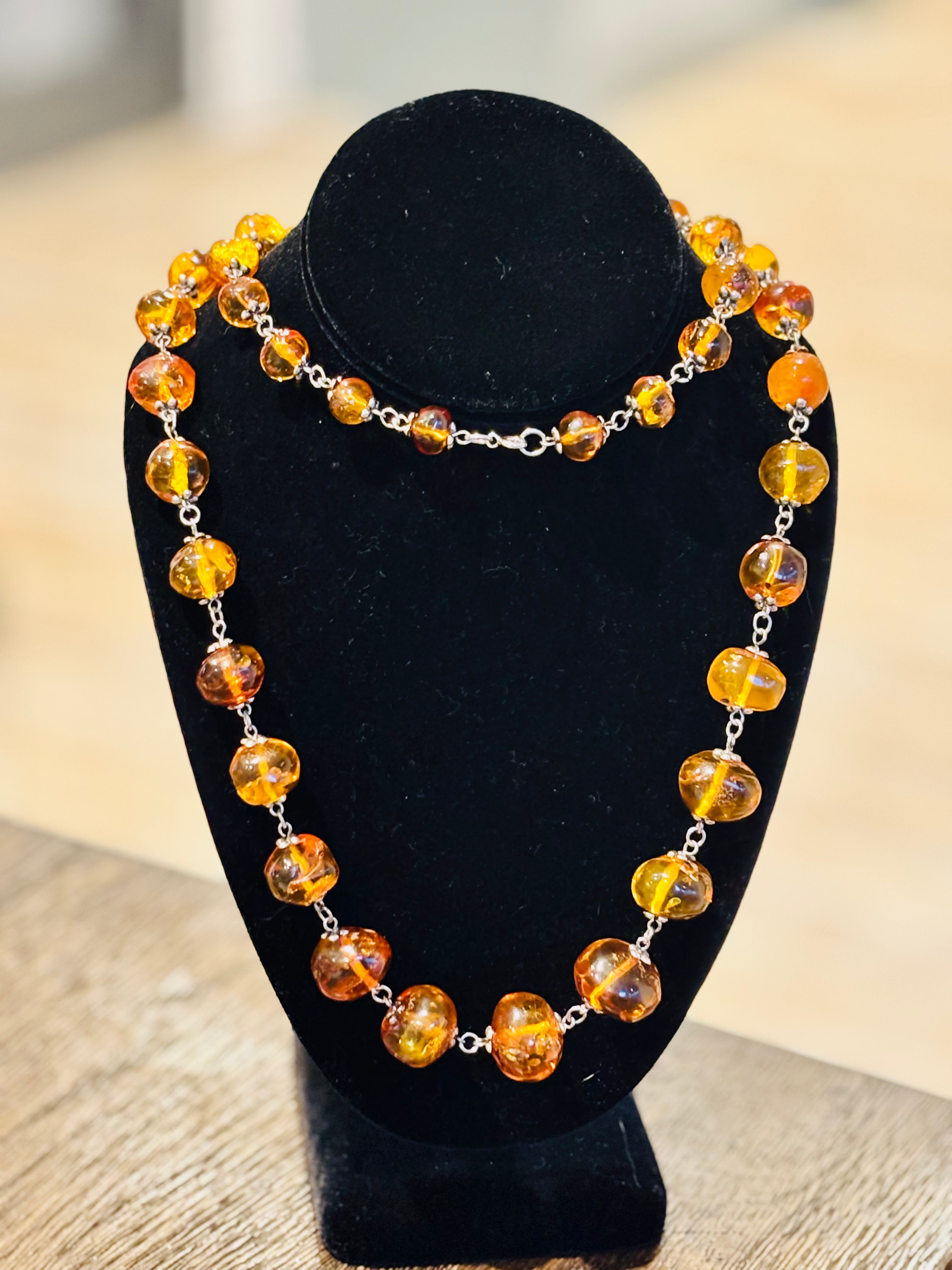Handmade Baltic Amber and Silver Bead Necklace, Late 20th Century