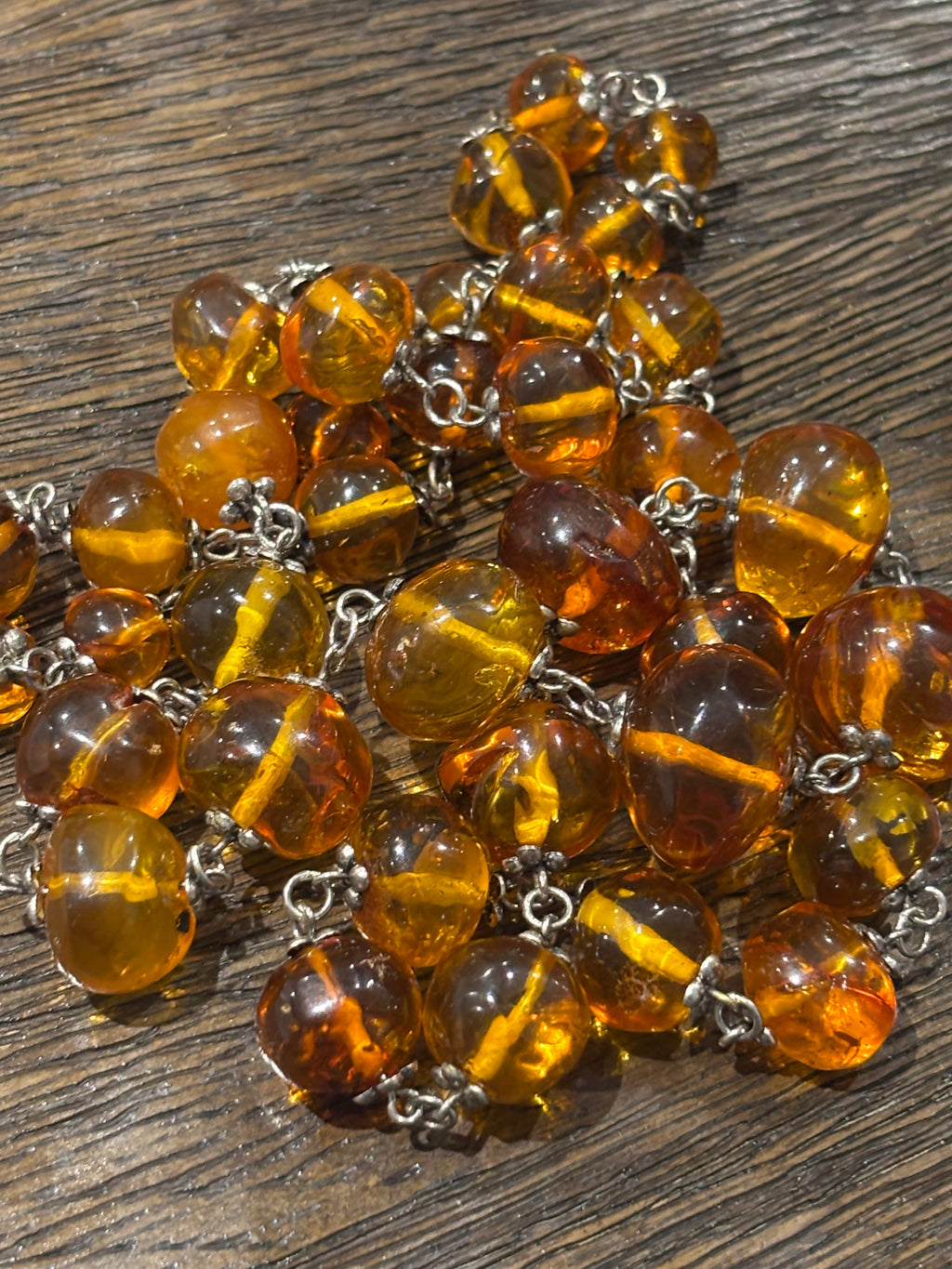 Handmade Baltic Amber and Silver Bead Necklace, Late 20th Century