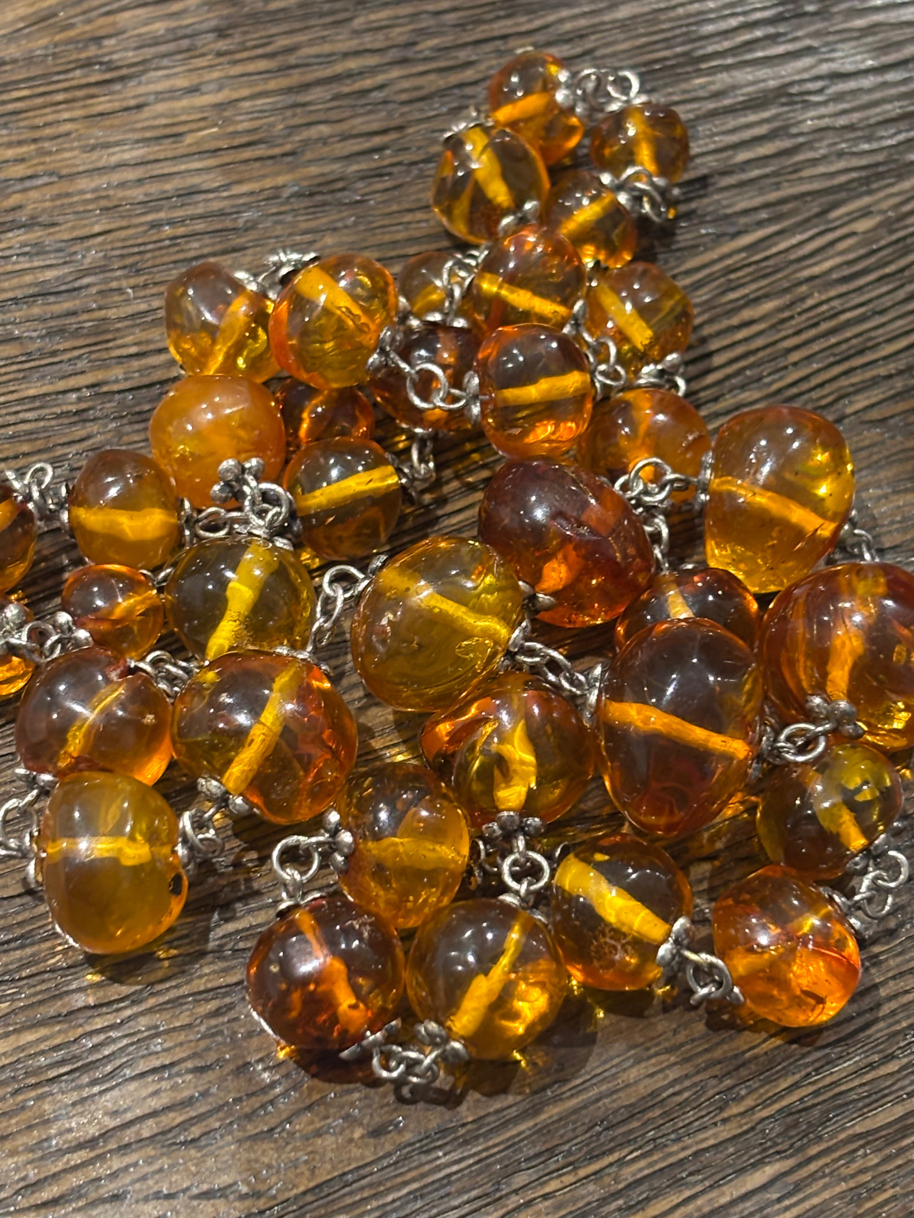 Handmade Baltic Amber and Silver Bead Necklace, Late 20th Century
