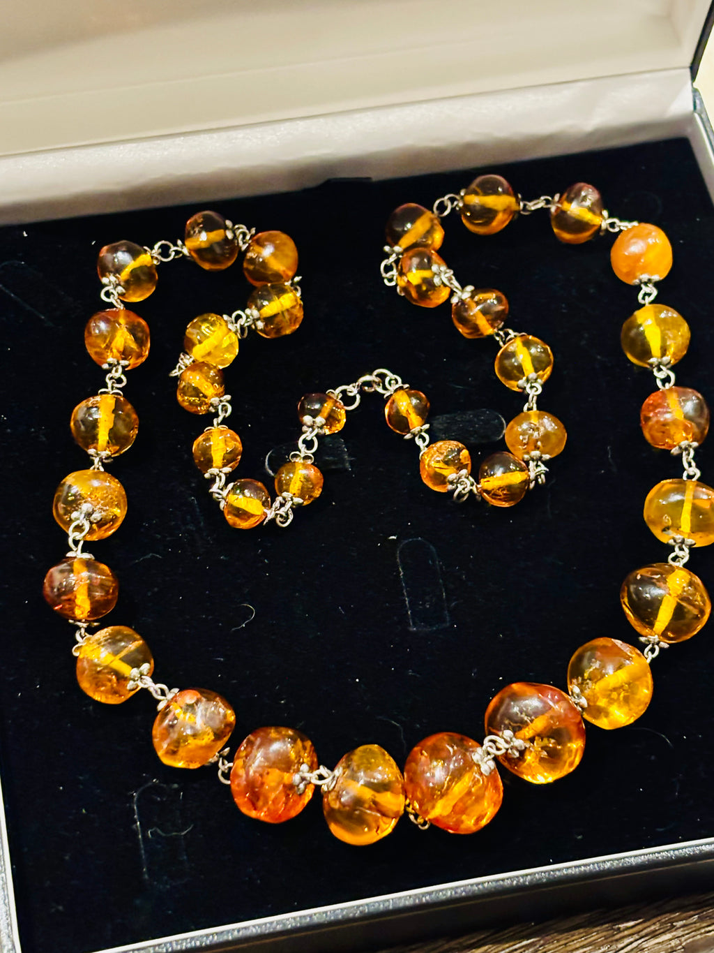 Handmade Baltic Amber and Silver Bead Necklace, Late 20th Century