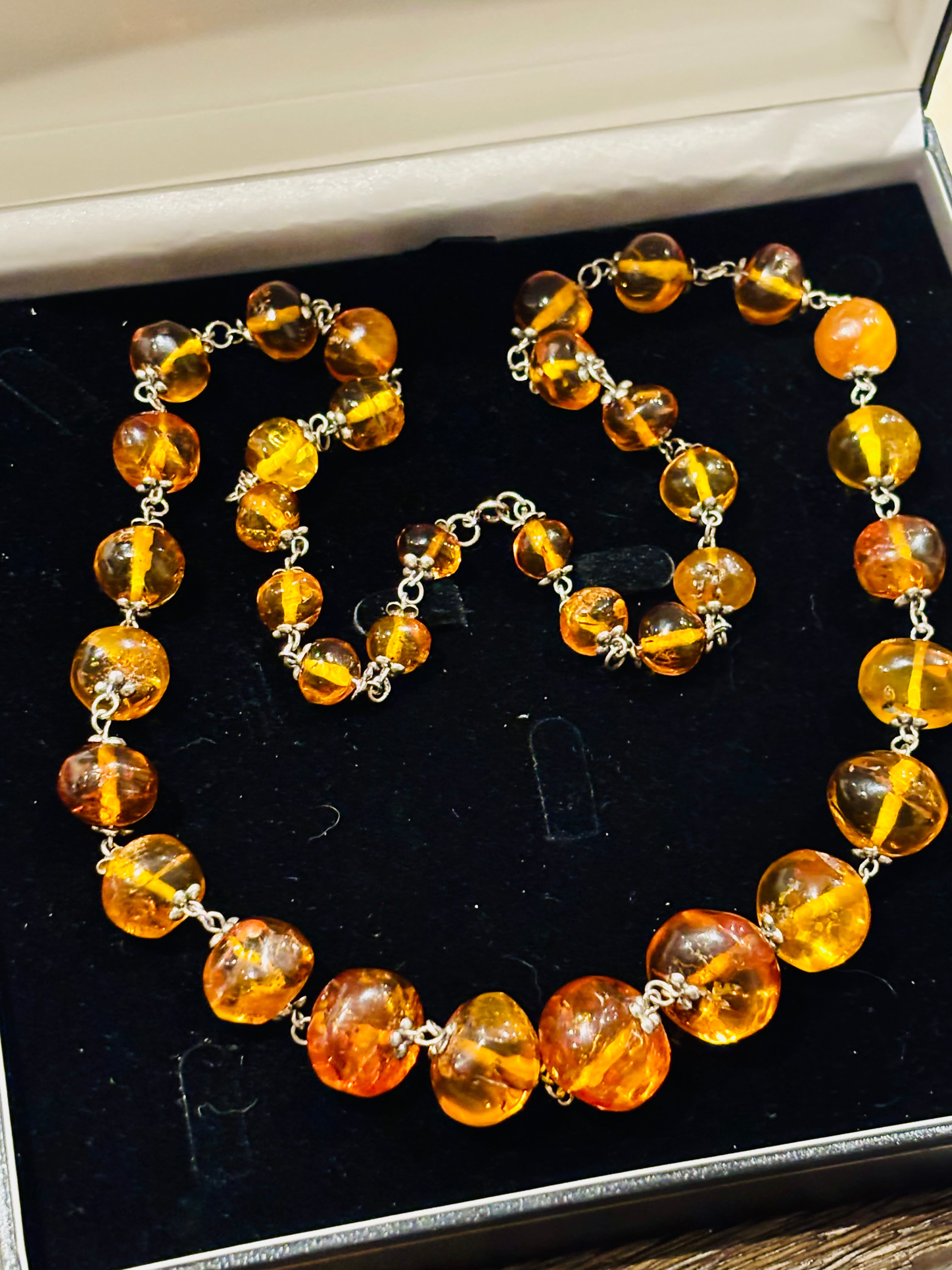 Handmade Baltic Amber and Silver Bead Necklace, Late 20th Century