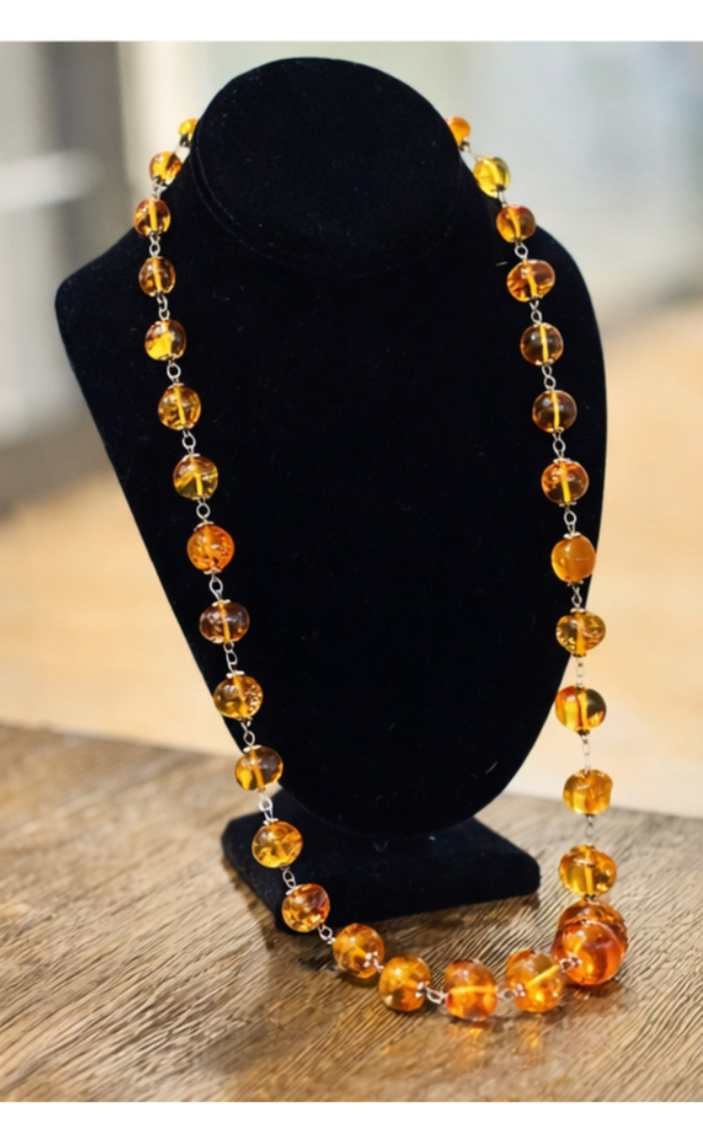 Handmade Baltic Amber and Silver Bead Necklace, Late 20th Century