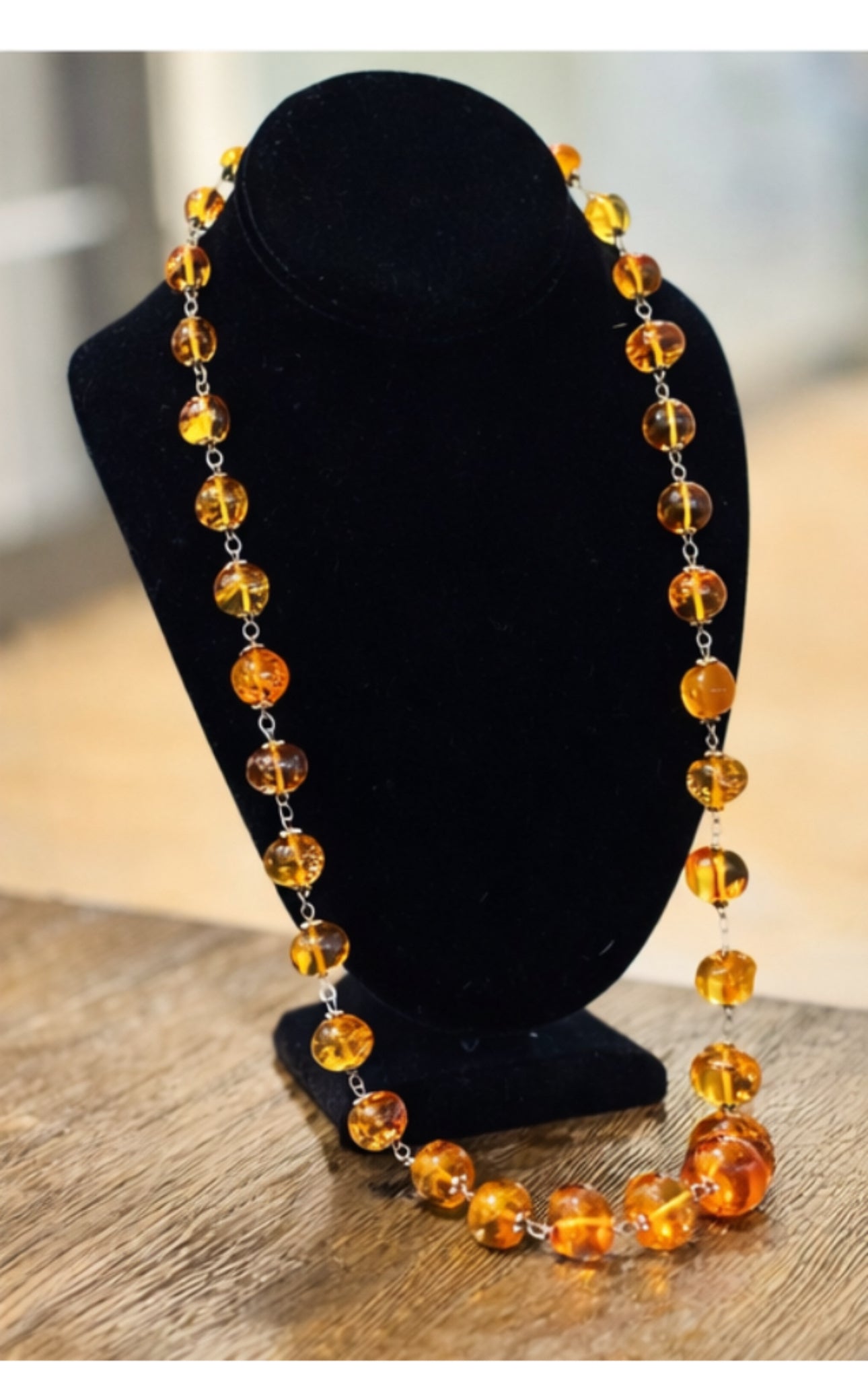 Handmade Baltic Amber and Silver Bead Necklace, Late 20th Century