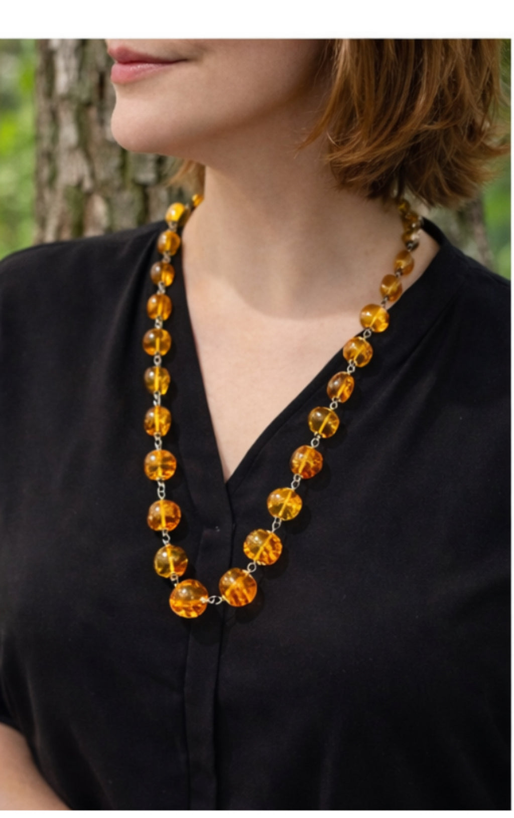 Handmade Baltic Amber and Silver Bead Necklace, Late 20th Century