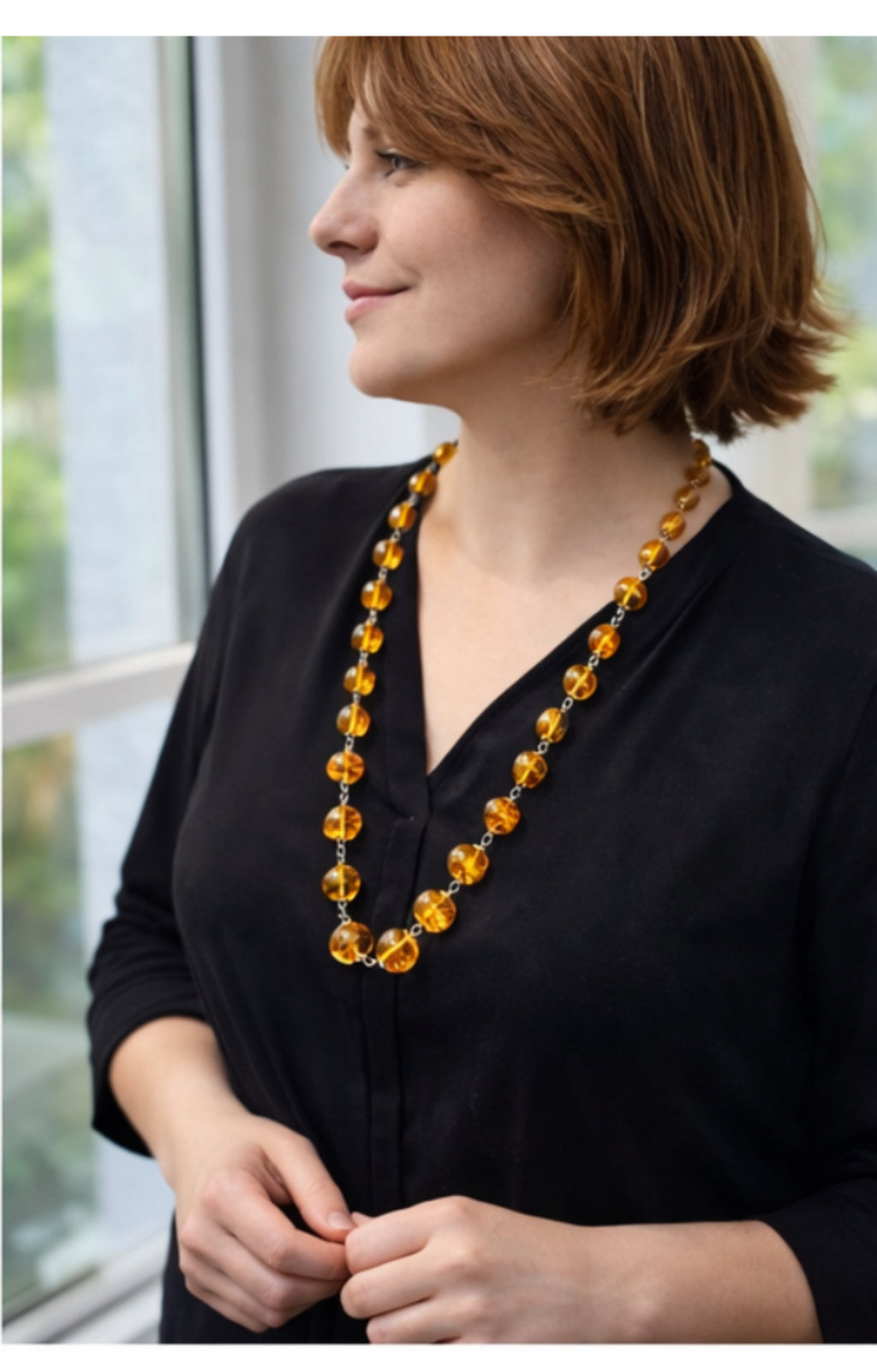 Handmade Baltic Amber and Silver Bead Necklace, Late 20th Century