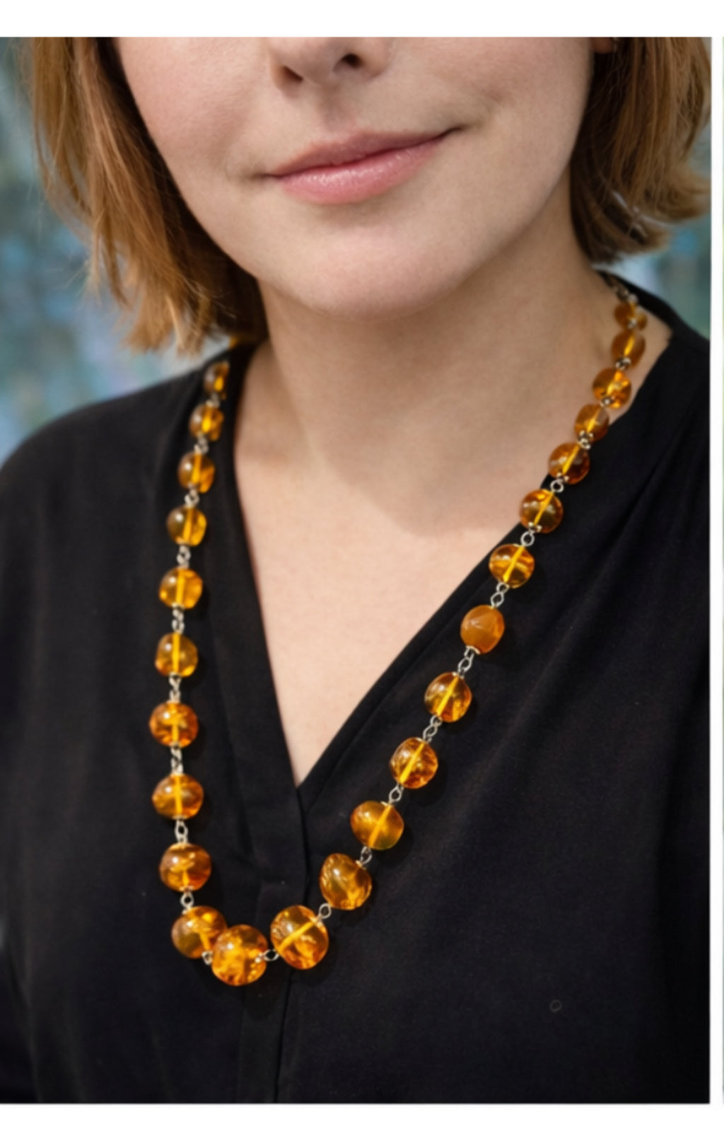 Handmade Baltic Amber and Silver Bead Necklace, Late 20th Century