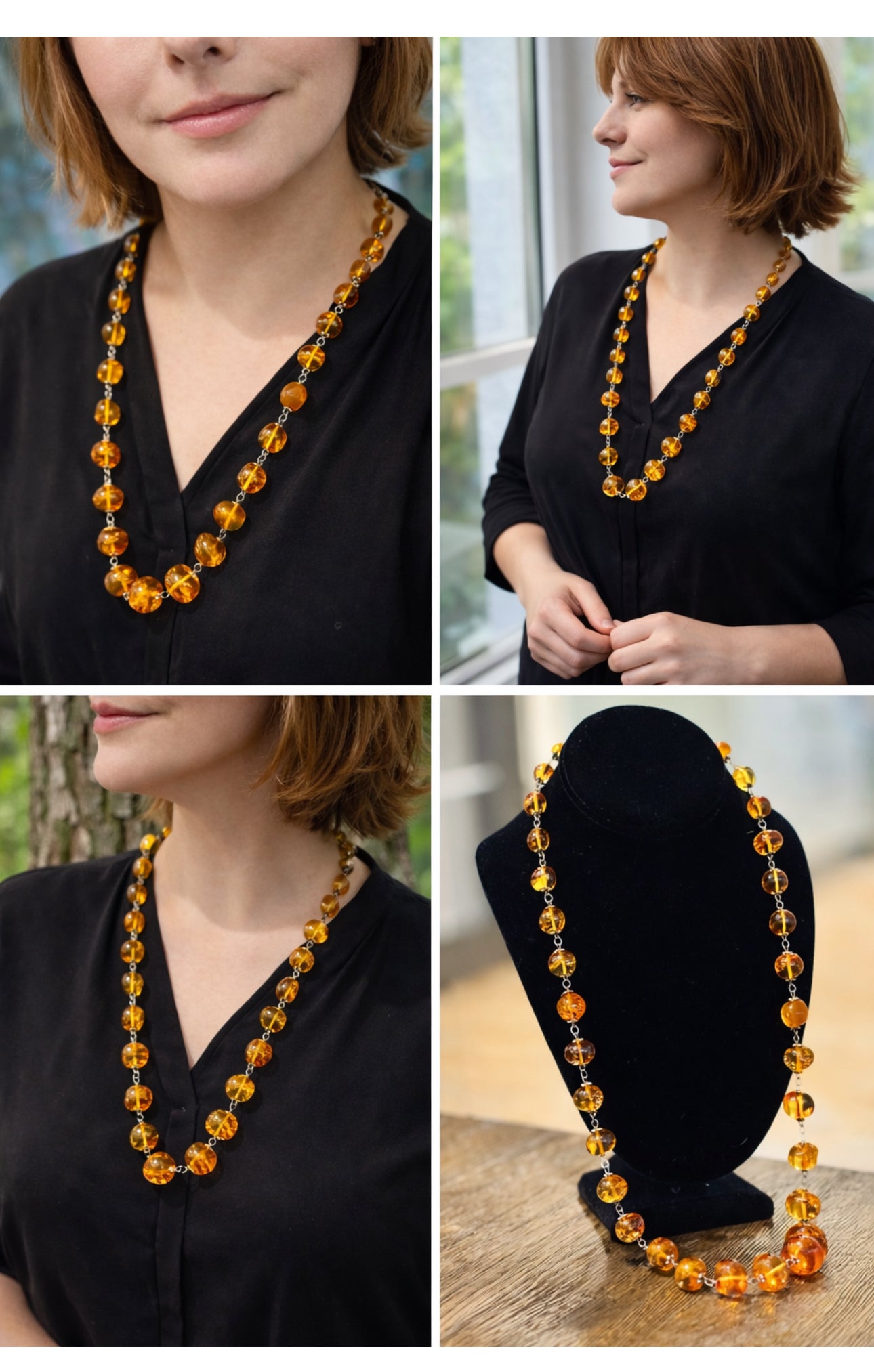 Handmade Baltic Amber and Silver Bead Necklace, Late 20th Century