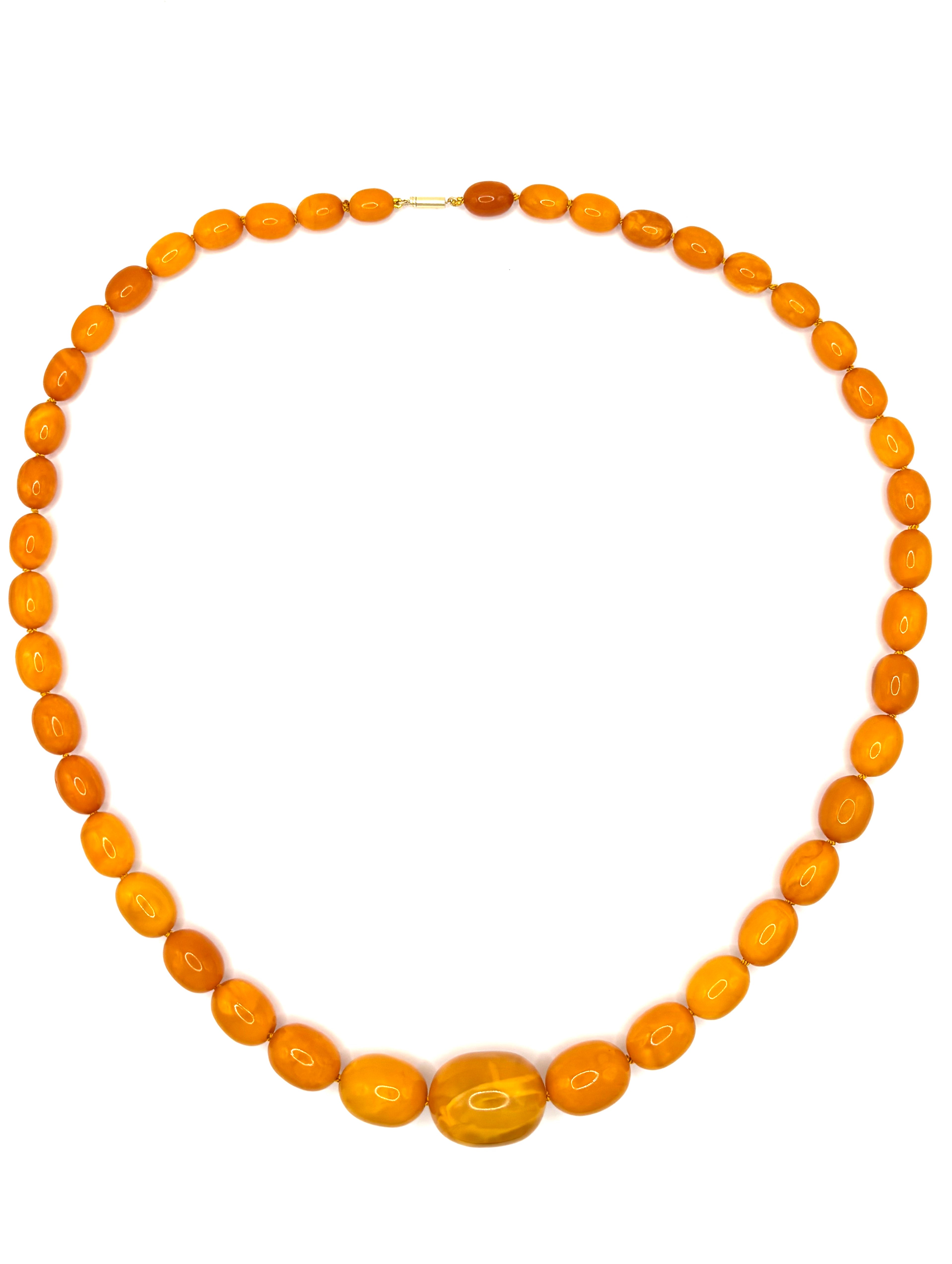 Antique Baltic Butterscotch Amber Bead Necklace, 104g, 30mm Bead Sac Freres