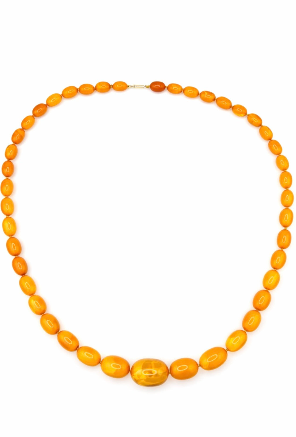 Antique Baltic Butterscotch Amber Bead Necklace, 104g, 30mm Bead Sac Freres