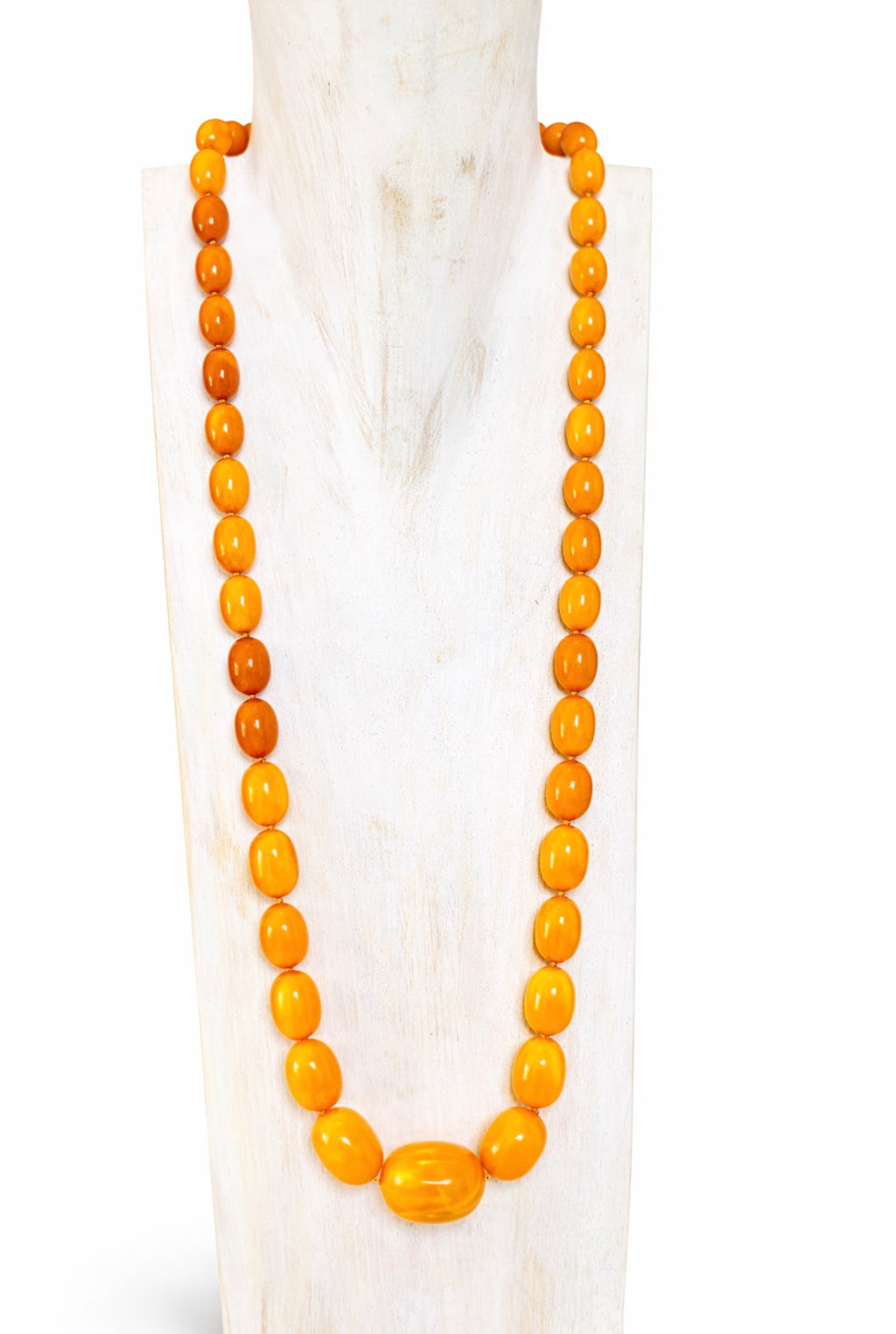 Antique Baltic Butterscotch Amber Bead Necklace, 104g, 30mm Bead Sac Freres