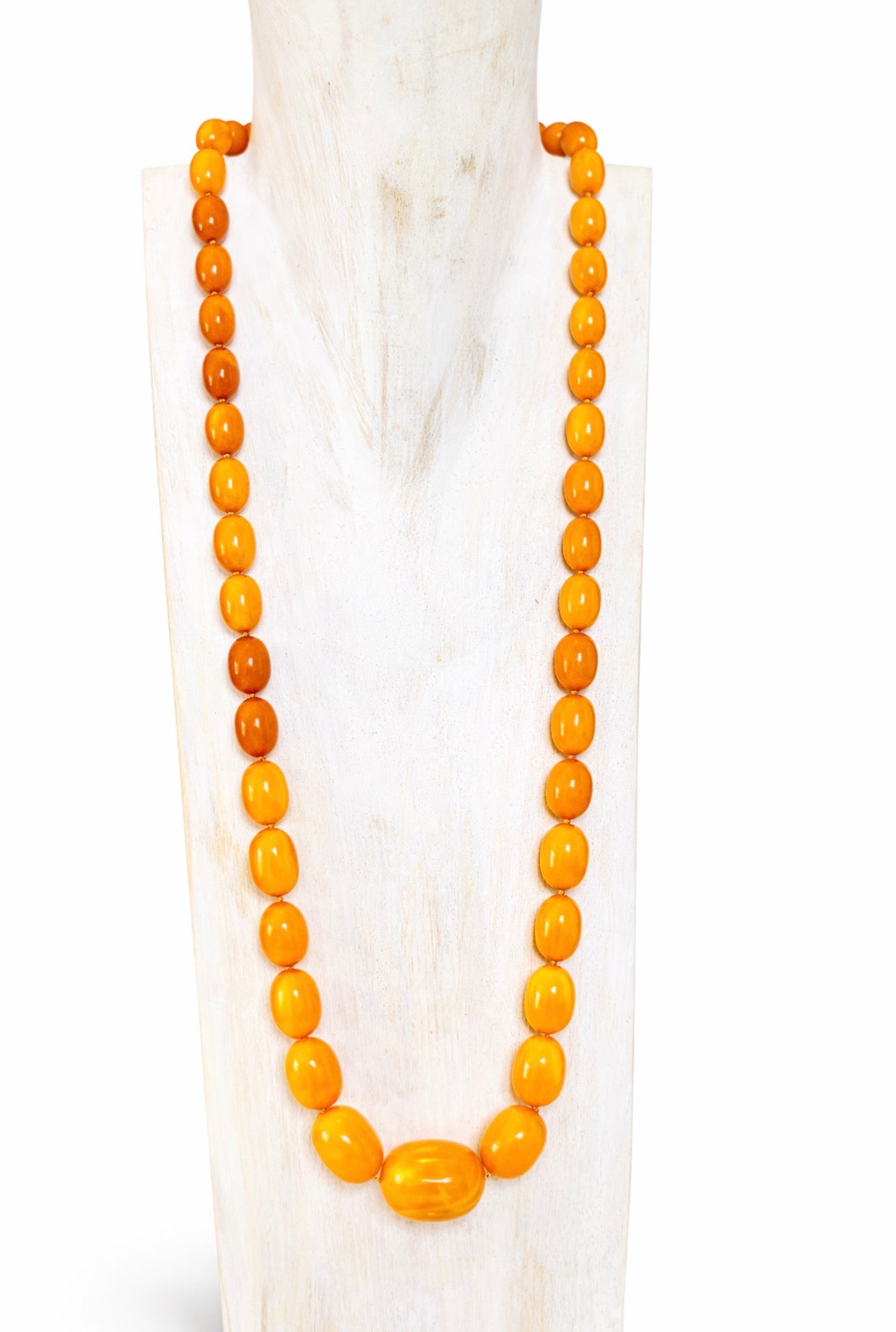 Antique Baltic Butterscotch Amber Bead Necklace, 104g, 30mm Bead Sac Freres
