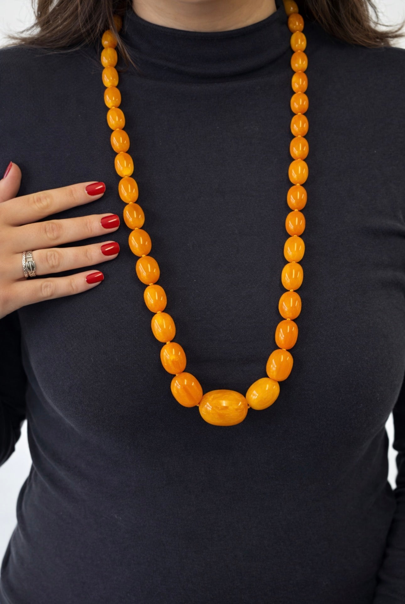 Antique Baltic Butterscotch Amber Bead Necklace, 104g, 30mm Bead Sac Freres
