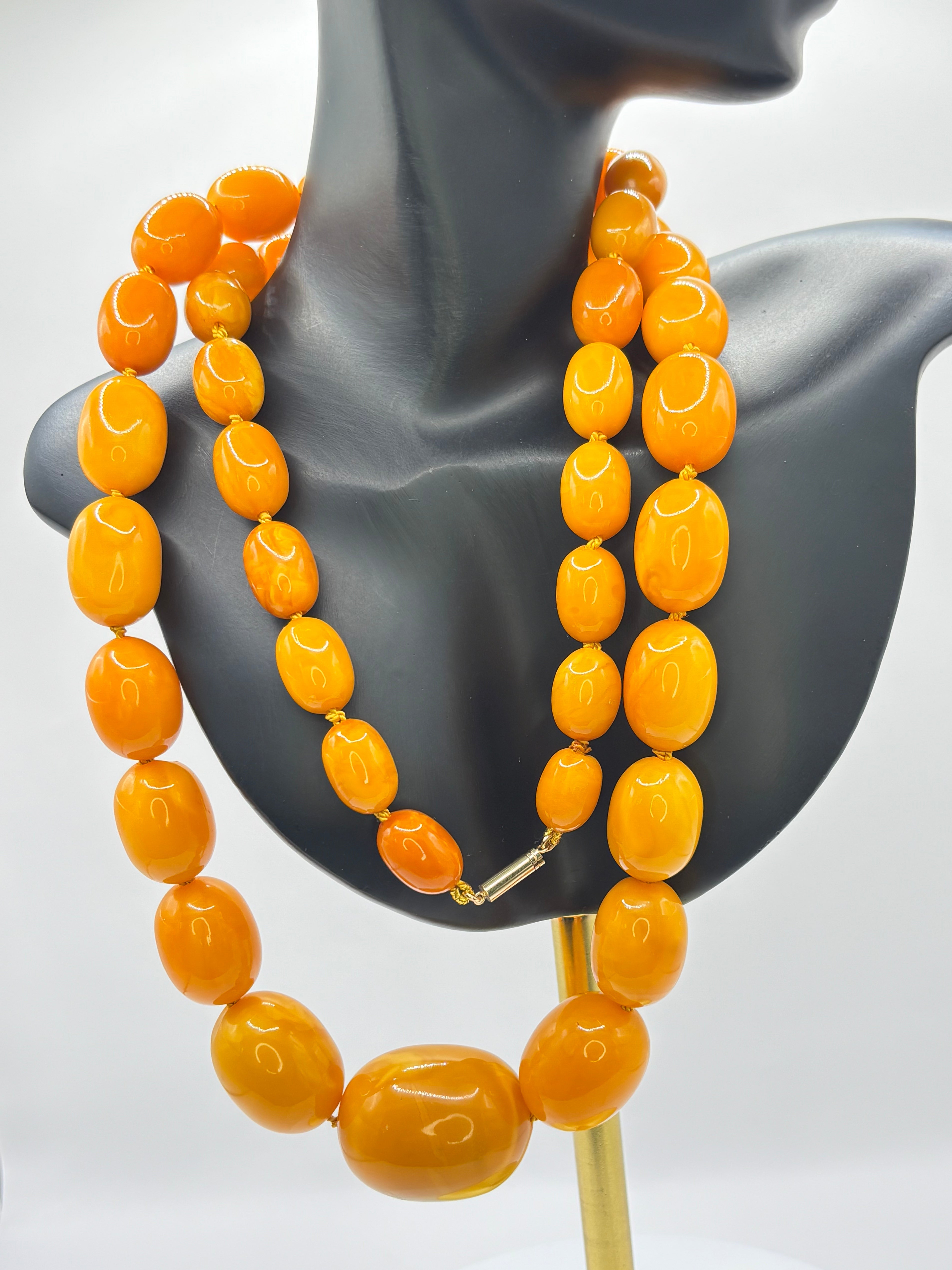 Antique Baltic Butterscotch Amber Bead Necklace, 104g, 30mm Bead Sac Freres
