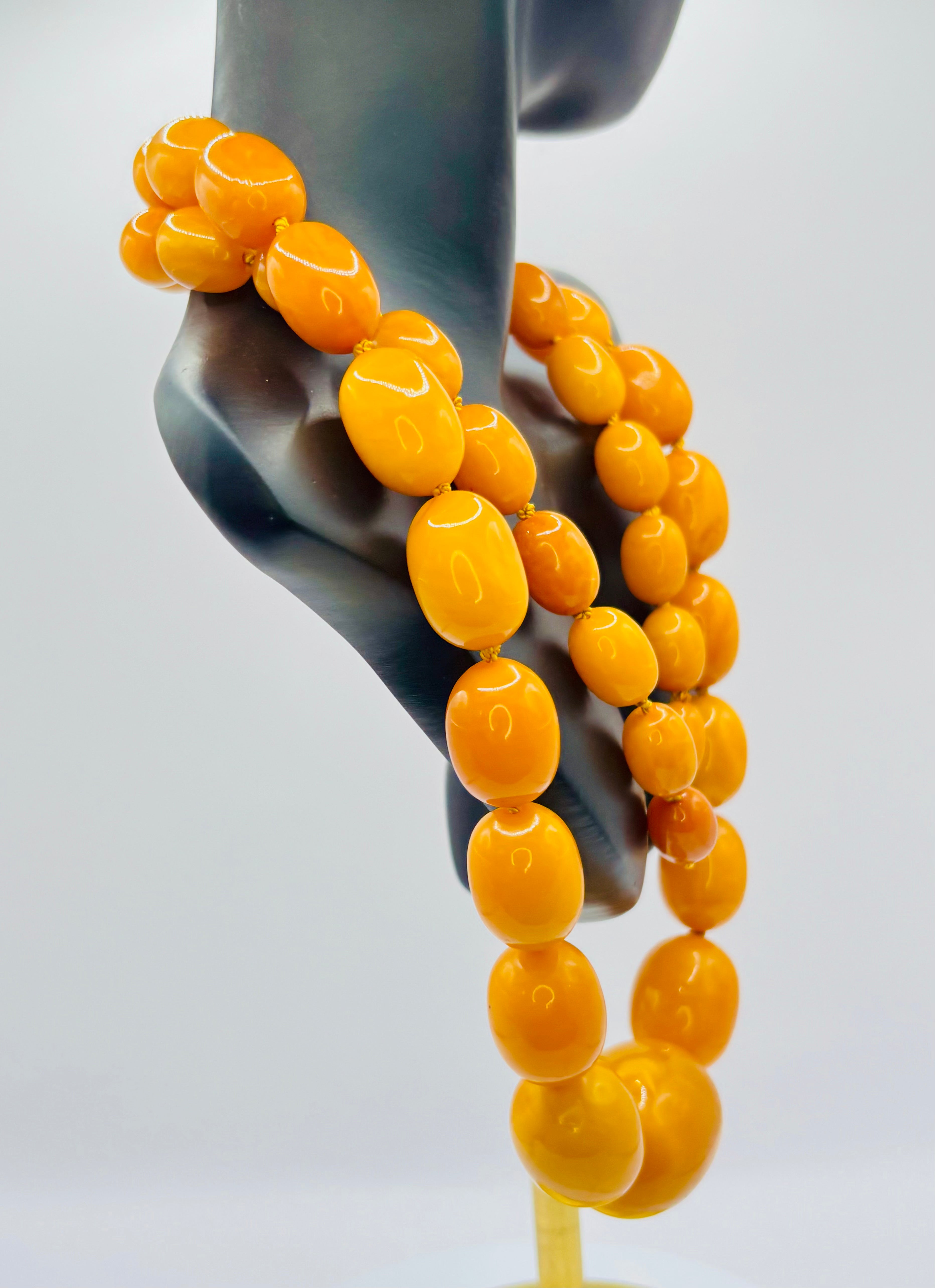 Antique Baltic Butterscotch Amber Bead Necklace, 104g, 30mm Bead Sac Freres