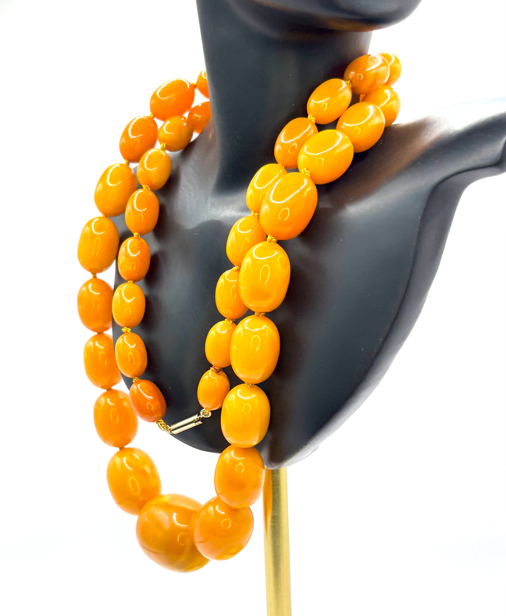 Antique Baltic Butterscotch Amber Bead Necklace, 104g, 30mm Bead Sac Freres