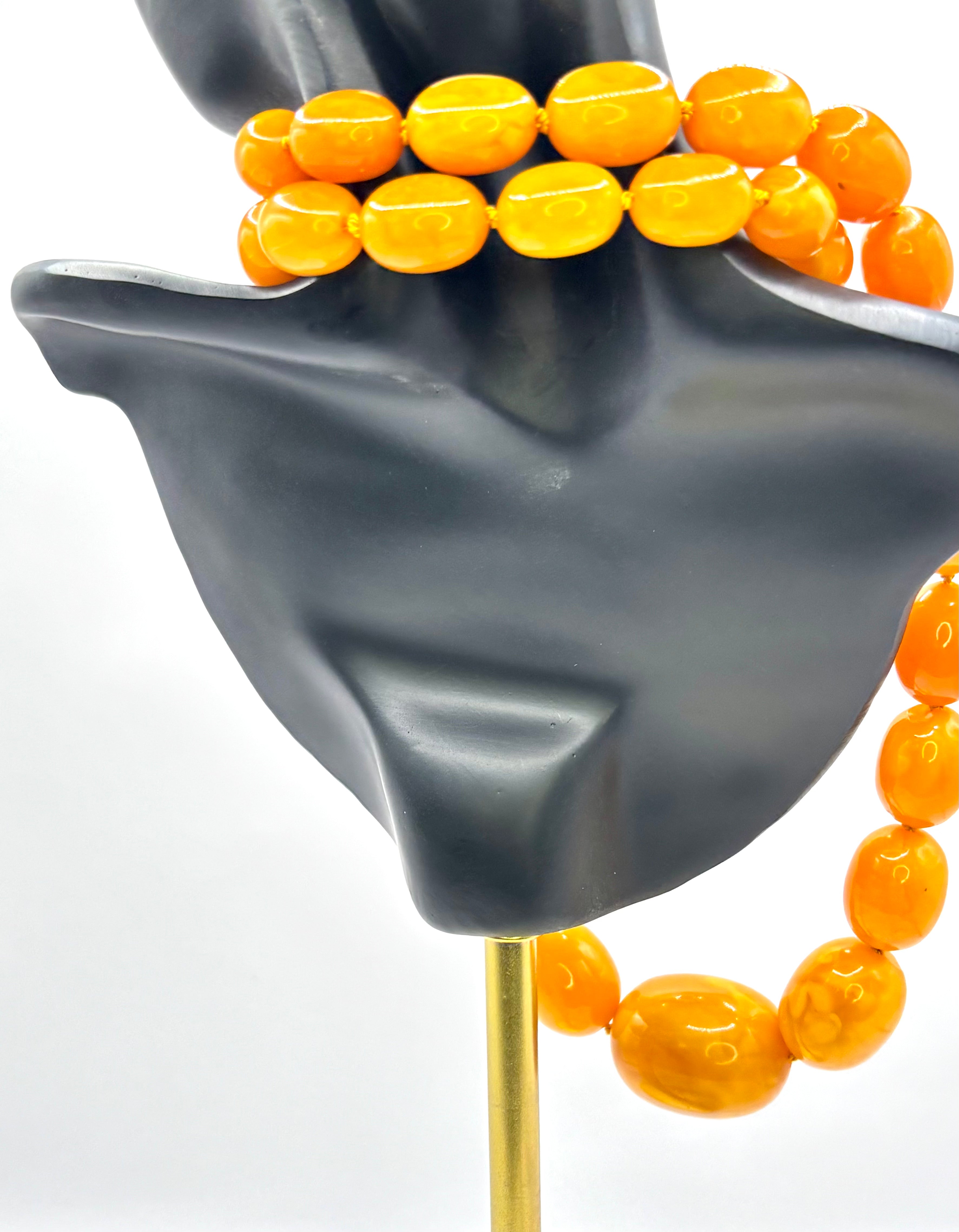 Antique Baltic Butterscotch Amber Bead Necklace, 104g, 30mm Bead Sac Freres
