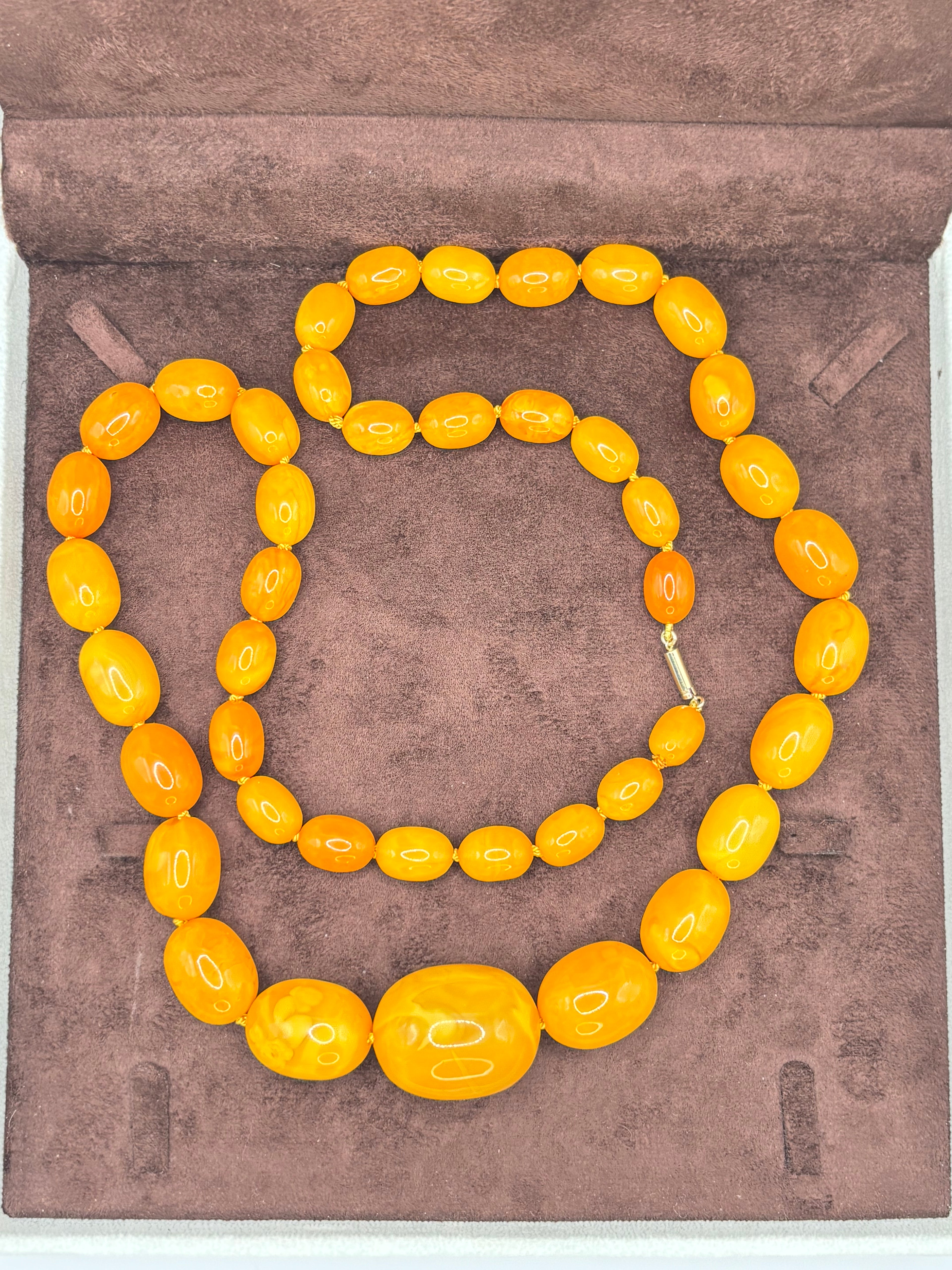 Antique Baltic Butterscotch Amber Bead Necklace, 104g, 30mm Bead Sac Freres