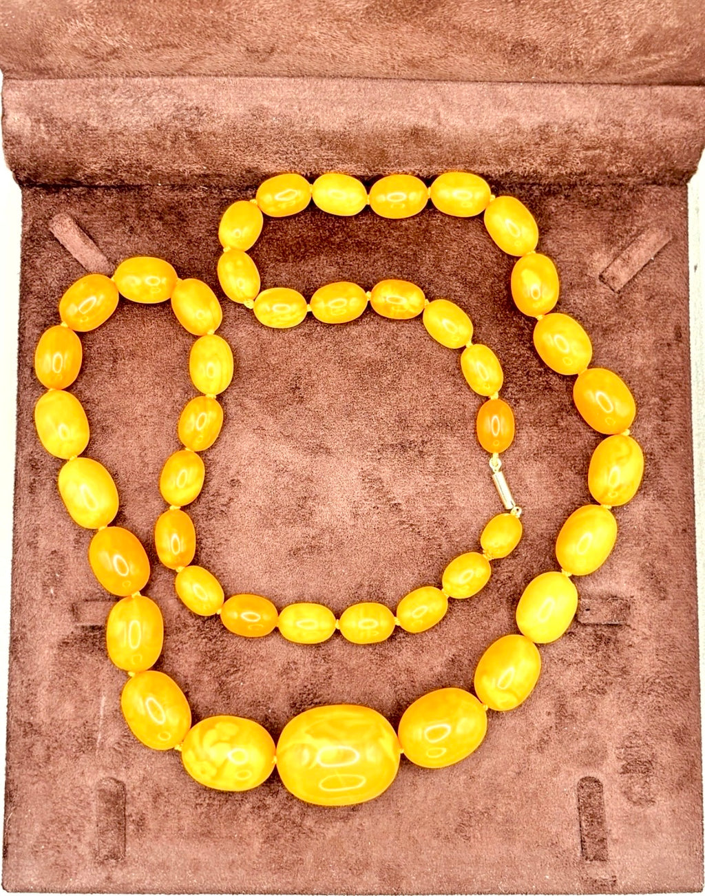 Antique Baltic Butterscotch Amber Bead Necklace, 104g, 30mm Bead Sac Freres