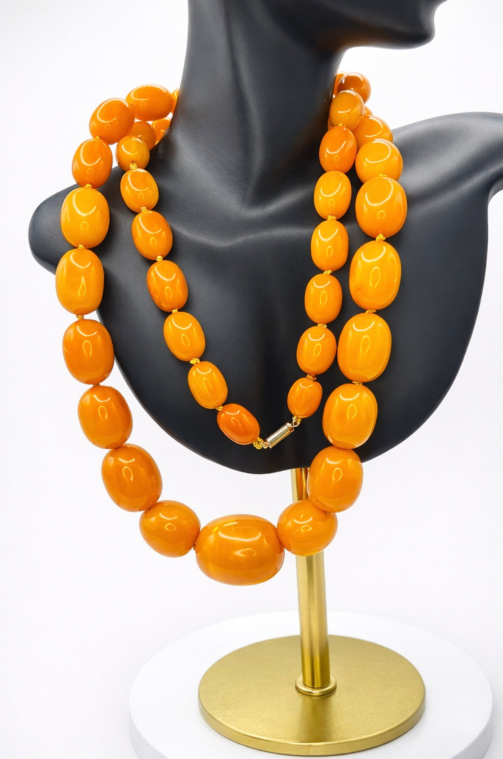 Antique Baltic Butterscotch Amber Bead Necklace, 104g, 30mm Bead Sac Freres