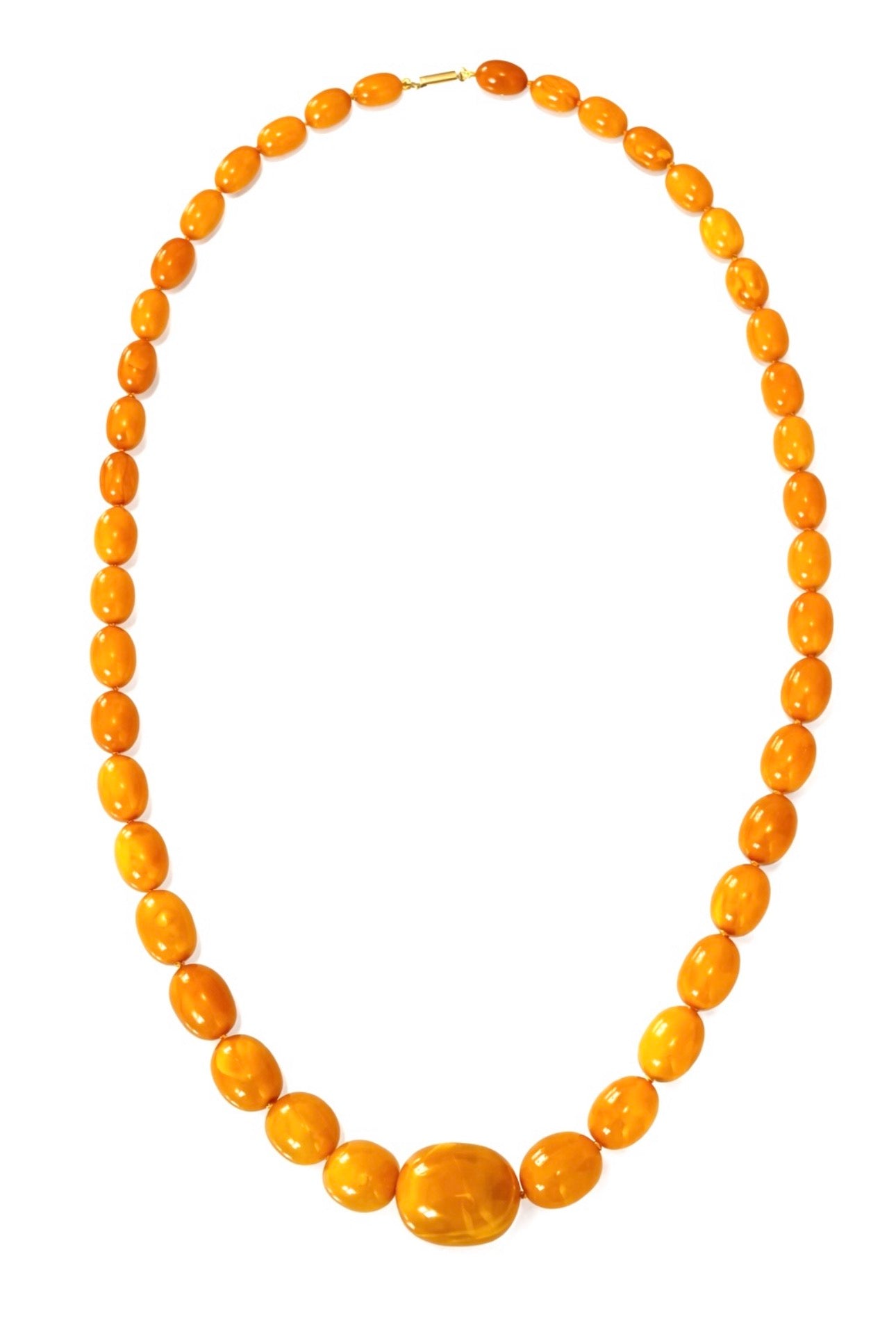 Antique Baltic Butterscotch Amber Bead Necklace, 104g, 30mm Bead Sac Freres