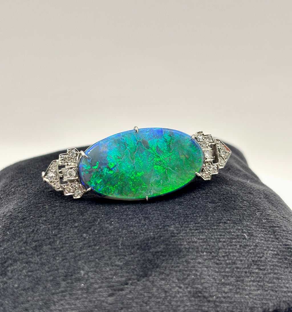 ART DECO OPAL & Diamonds Platinum Brooch