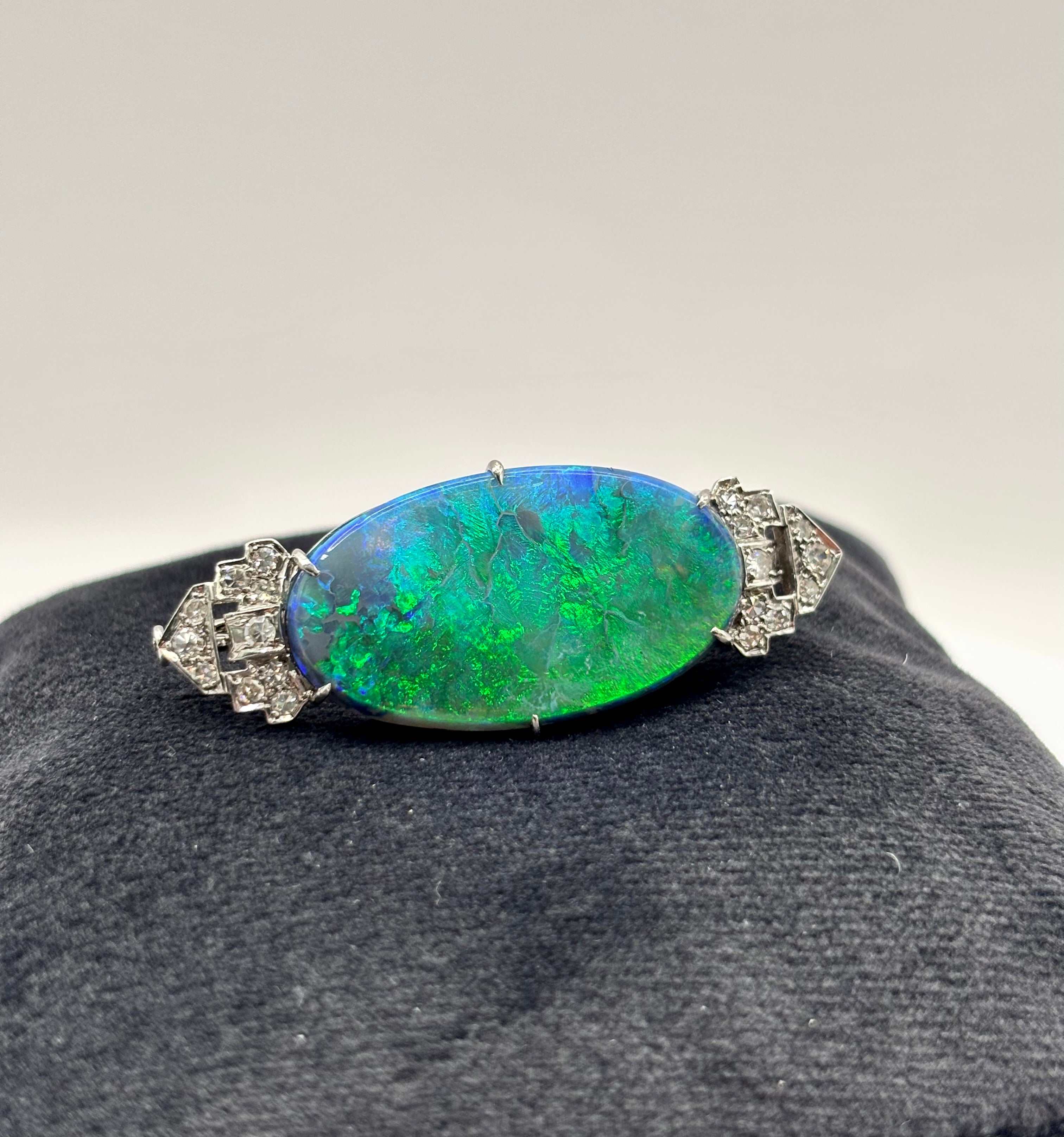 ART DECO OPAL & Diamonds Platinum Brooch